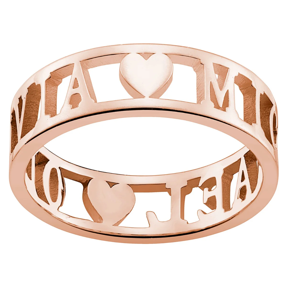 14K Rose Gold over Sterling Double Name with Hearts Band Ring