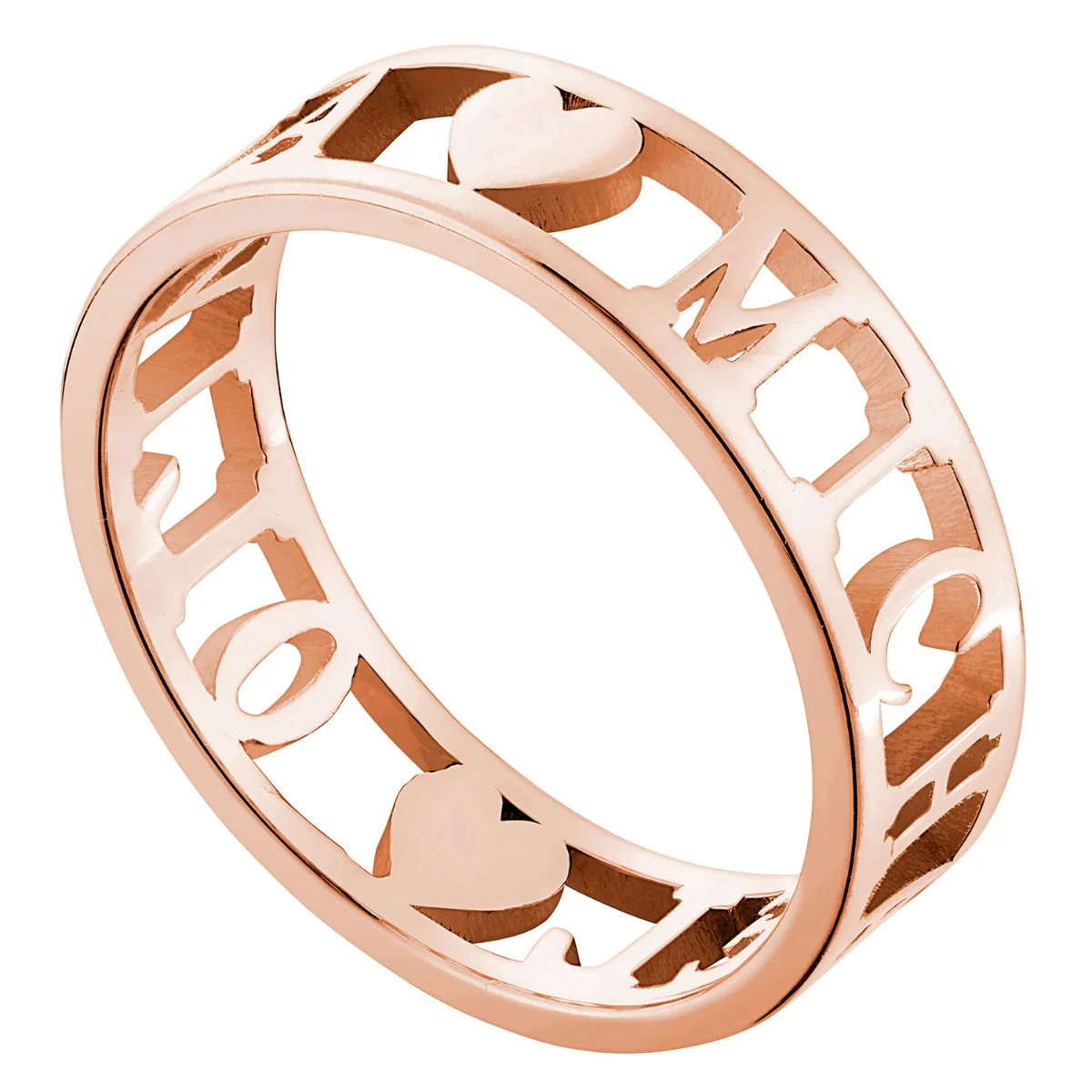 14K Rose Gold over Sterling Double Name with Hearts Band Ring - Image 3