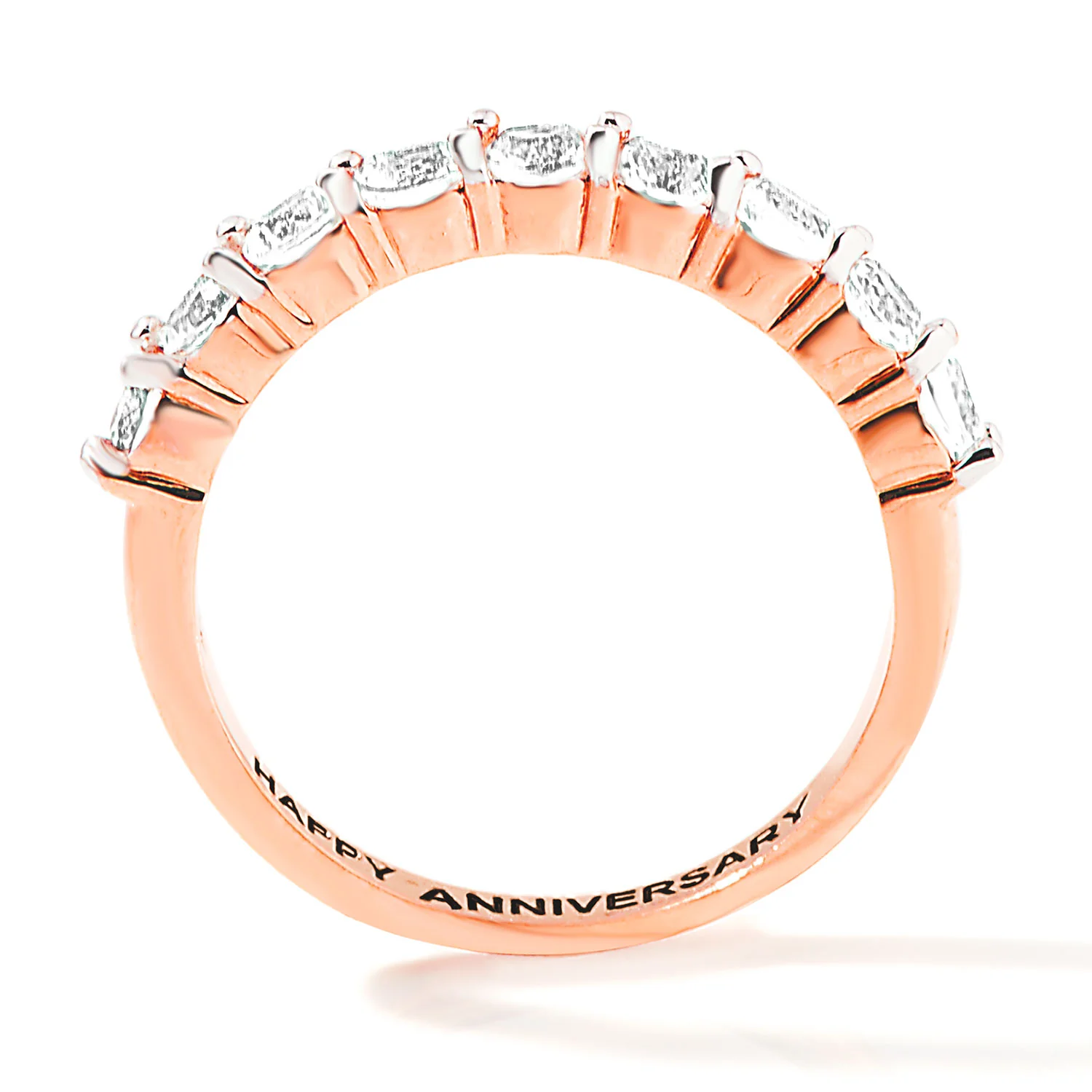 Rose Gold over Sterling Engraved Oval Half Eternity White Topaz Ring - Image 5