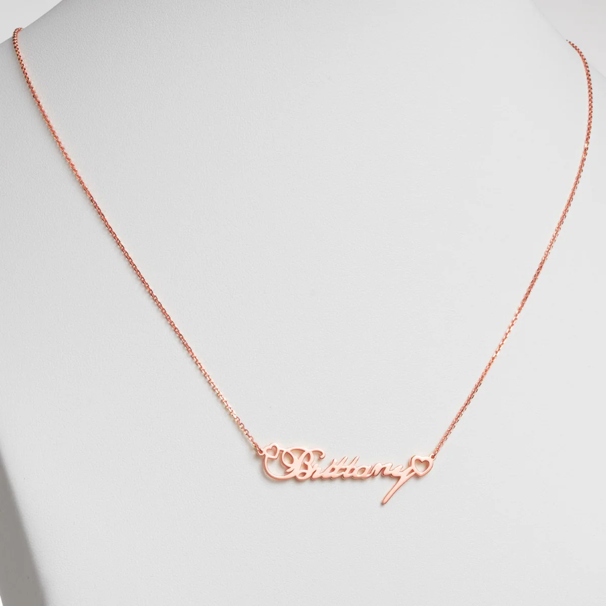 14K Rose Gold over Sterling Fancy Script Name with Hearts Necklace - Image 2