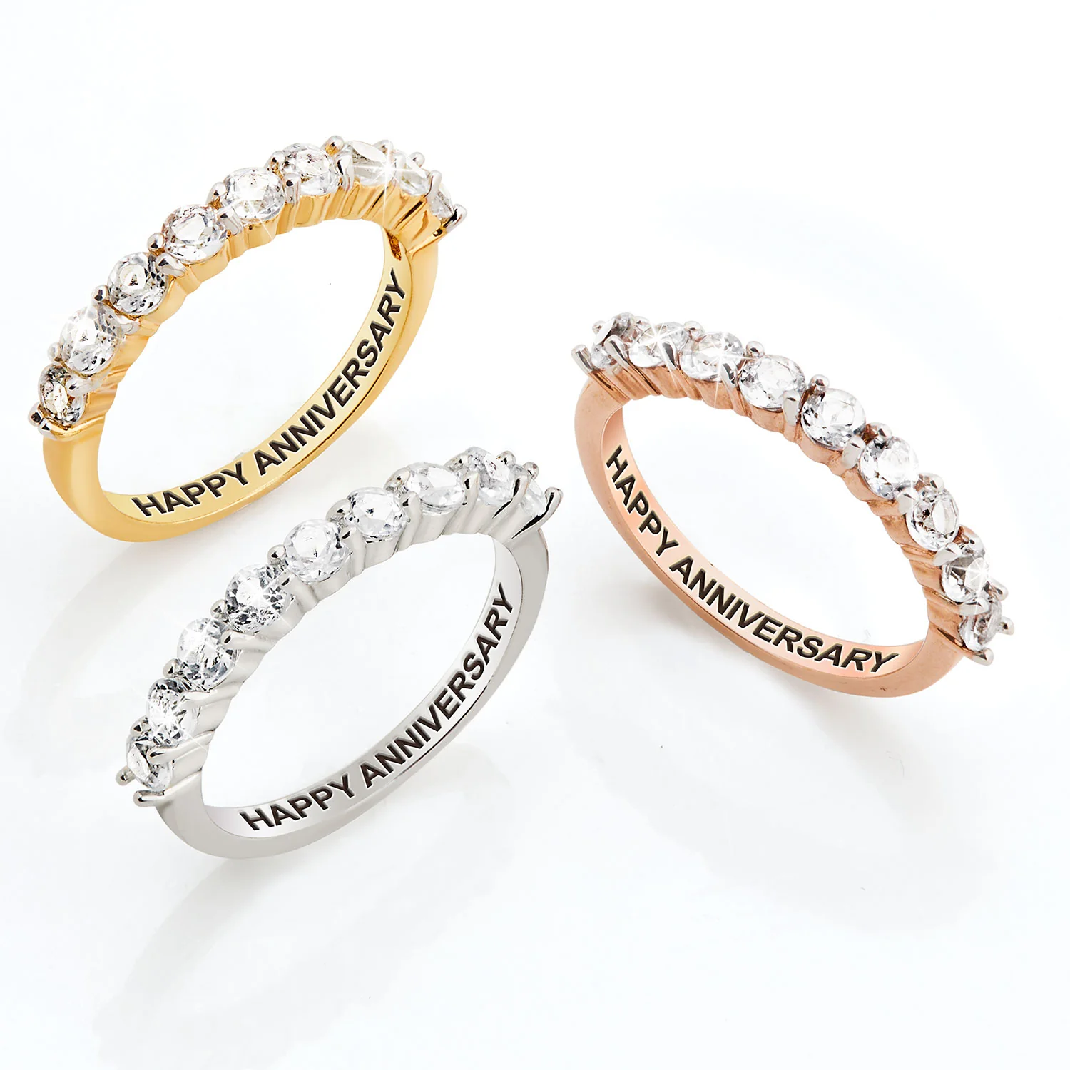 Rose Gold over Sterling Half Eternity Round White Topaz Ring - Image 6