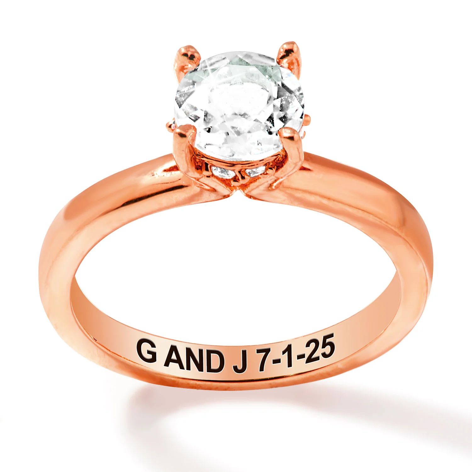 Rose Gold over Sterling Hidden Halo Brillant White Topaz Engraved Engagement Ring - Image 3