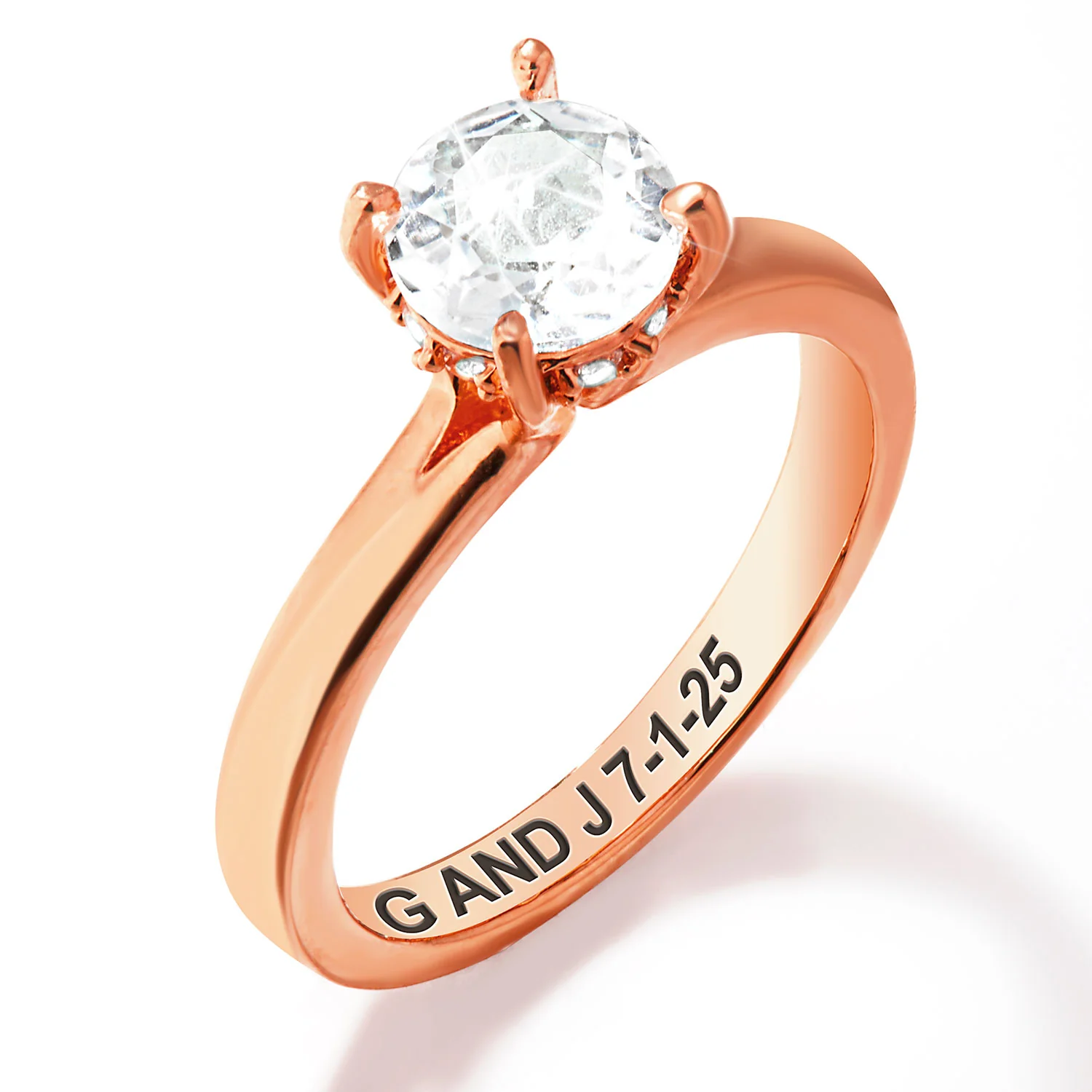 Rose Gold over Sterling Hidden Halo Brillant White Topaz Engraved Engagement Ring - Image 4