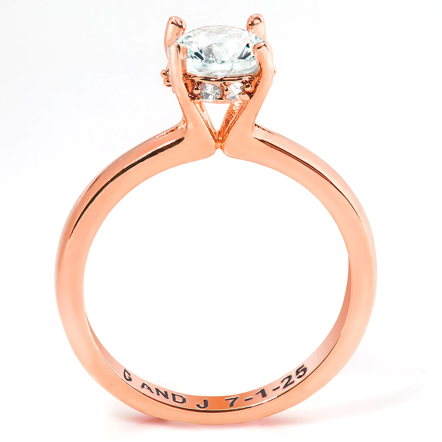 Rose Gold over Sterling Hidden Halo Brillant White Topaz Engraved Engagement Ring - Image 5