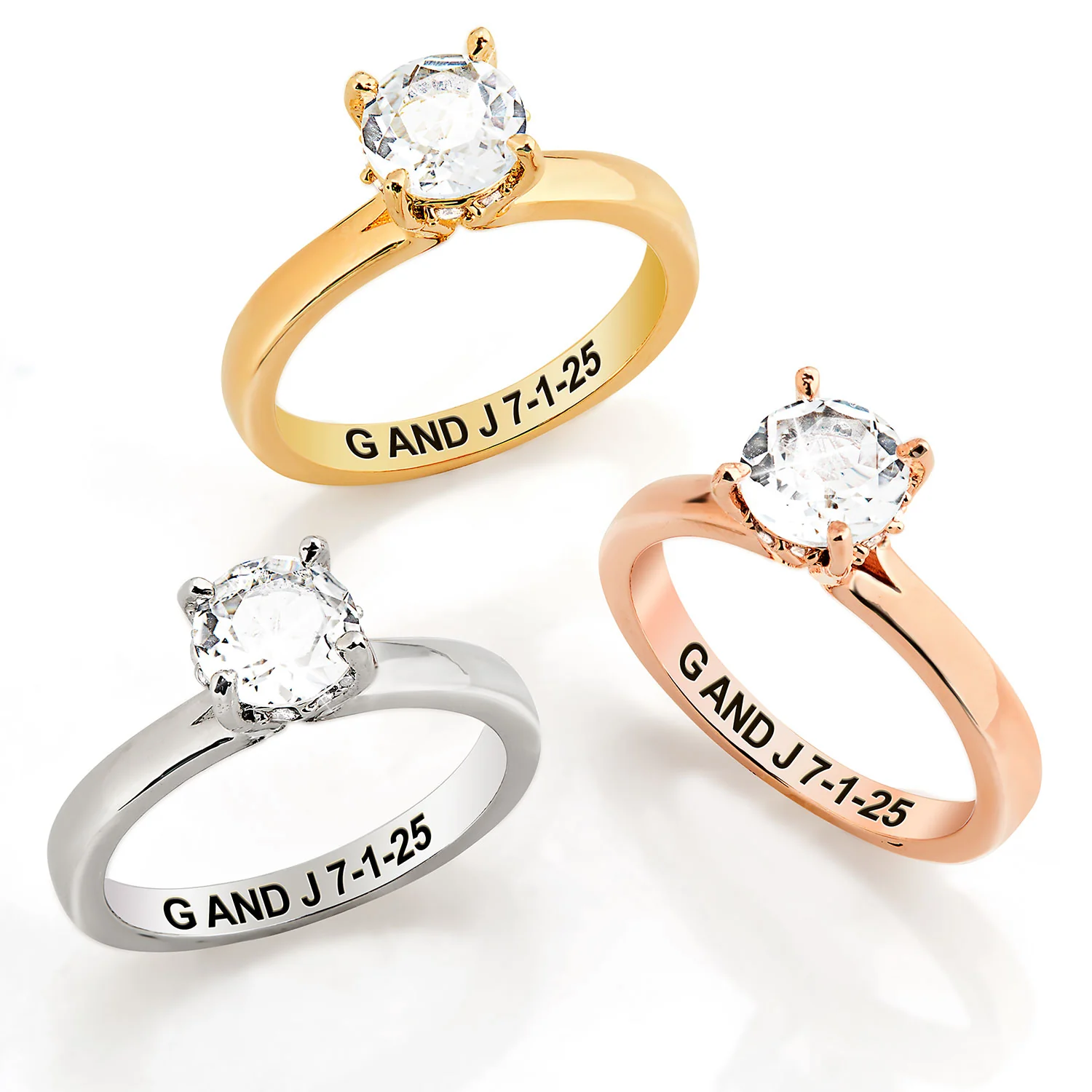 Rose Gold over Sterling Hidden Halo Brillant White Topaz Engraved Engagement Ring - Image 6