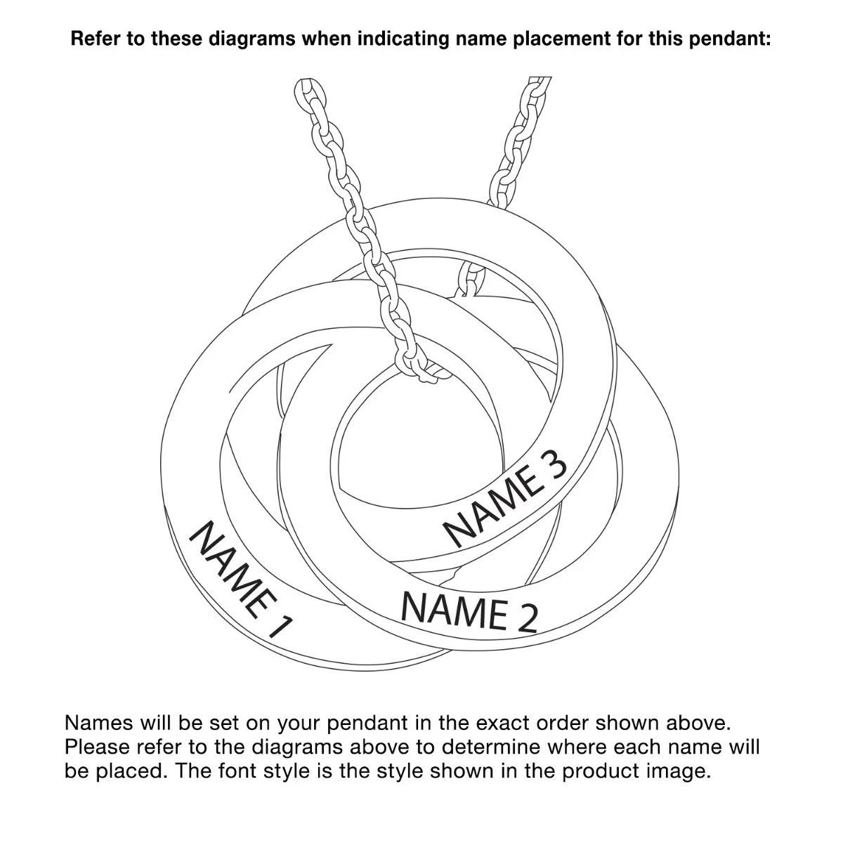 14K Rose Gold over Sterling Interlocking Rings Engraved Names Necklace - Image 3