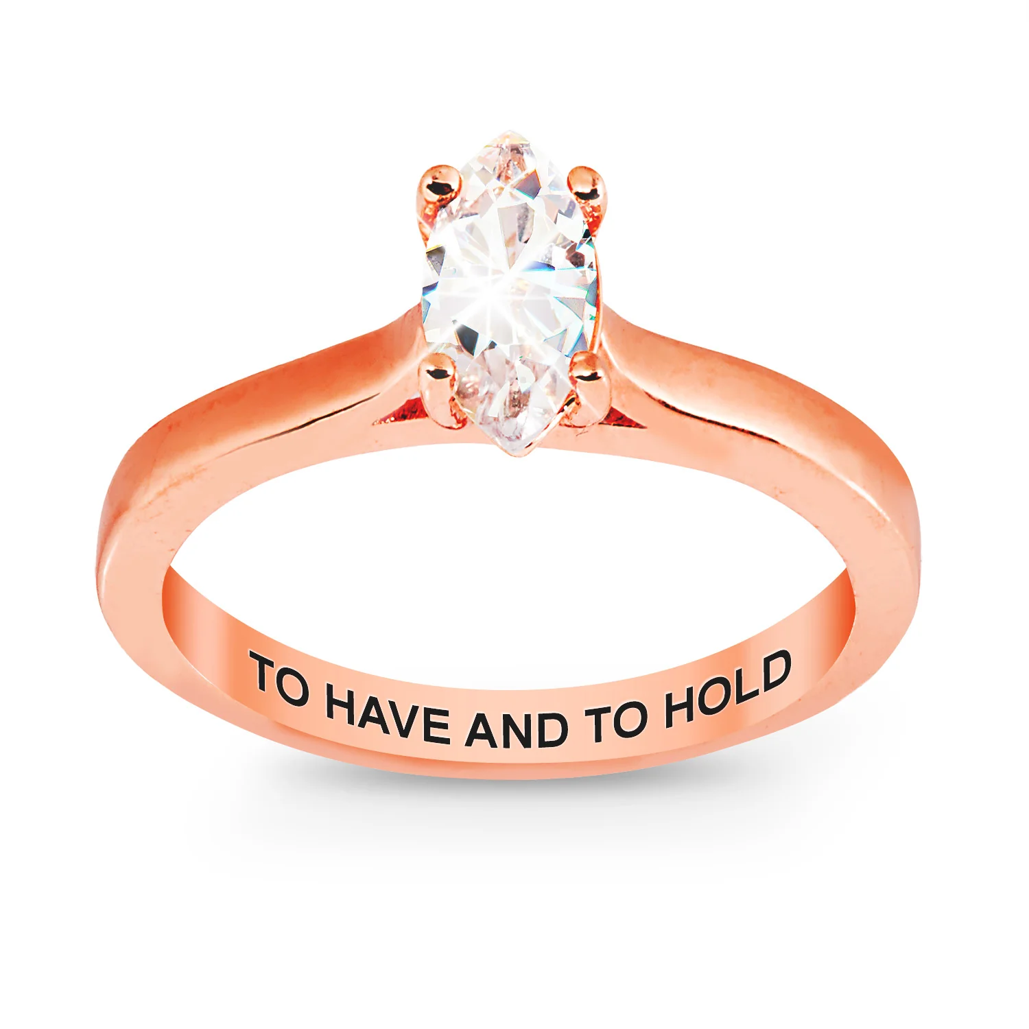 Rose Gold over Sterling Marquise White Topaz Solitaire with Enhancer Engraved Engagement Ring Set - Image 5