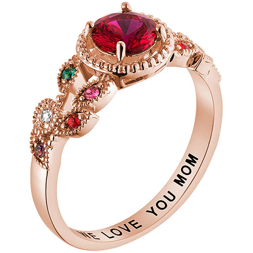 14K Rose Gold over Sterling Mother's Family Birthstone Ring - Image 2