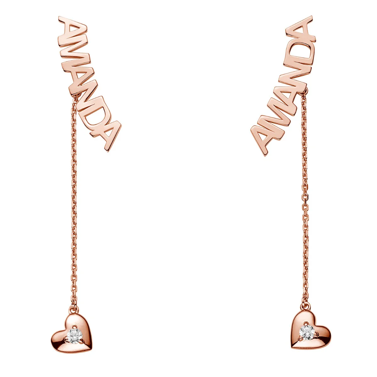 14K Rose Gold over Sterling Name with Birthstone Heart Dangle Crawler Earrings