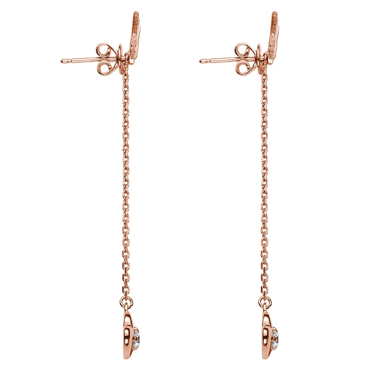 14K Rose Gold over Sterling Name with Birthstone Heart Dangle Crawler Earrings - Image 4
