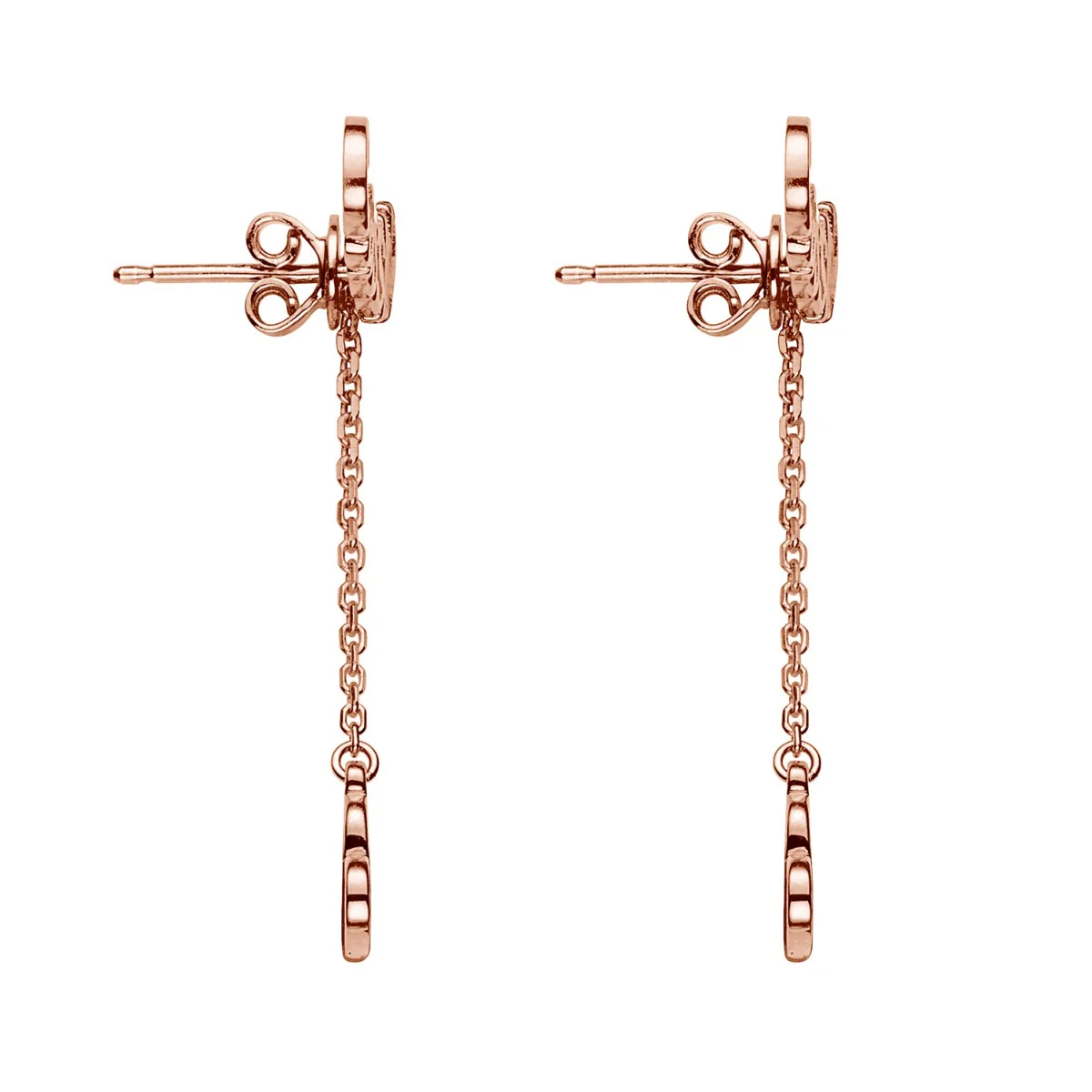 14K Rose Gold over Sterling Name with Heart Charm Dangle Crawler Earrings - Image 4