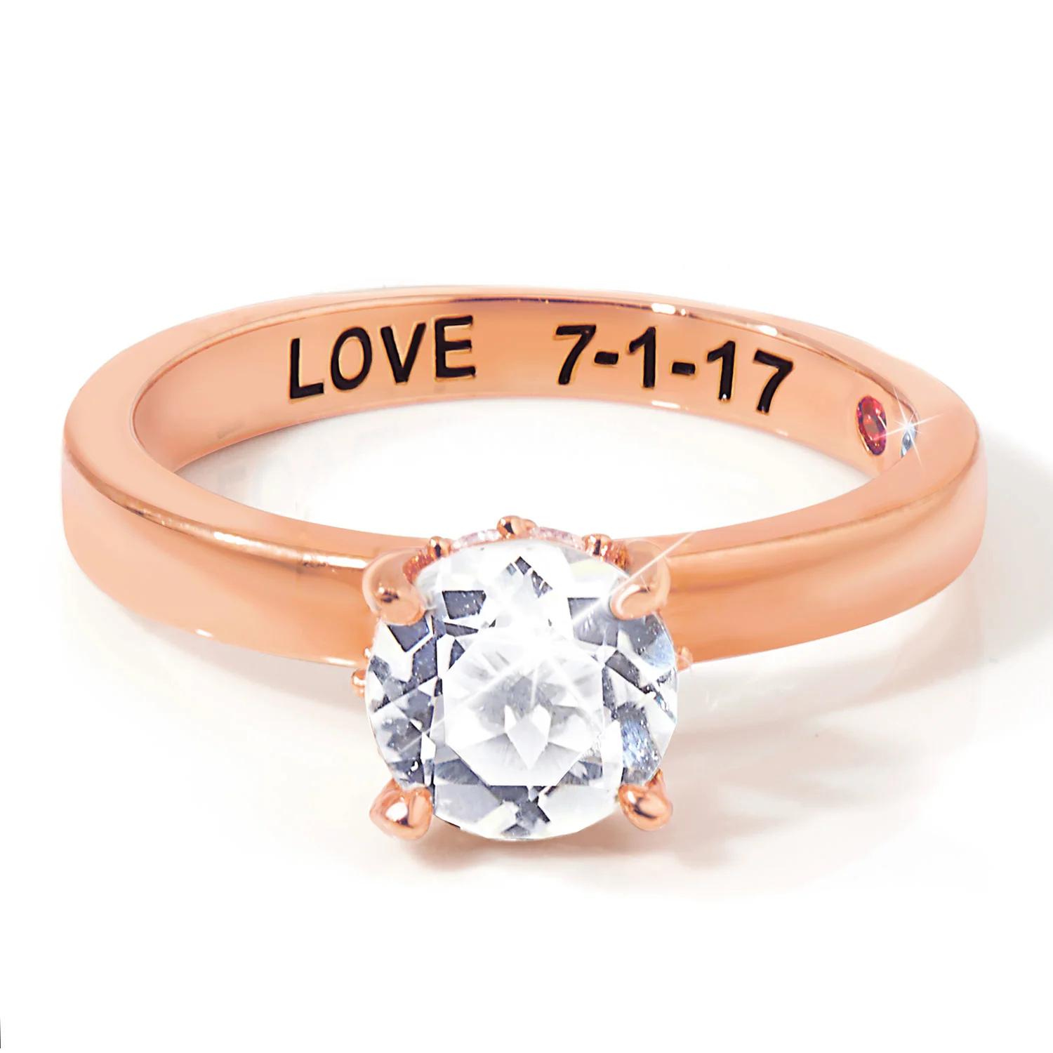 Rose Gold over Sterling Round Hidden Halo White Topaz Hidden Birthstone Engagement Ring