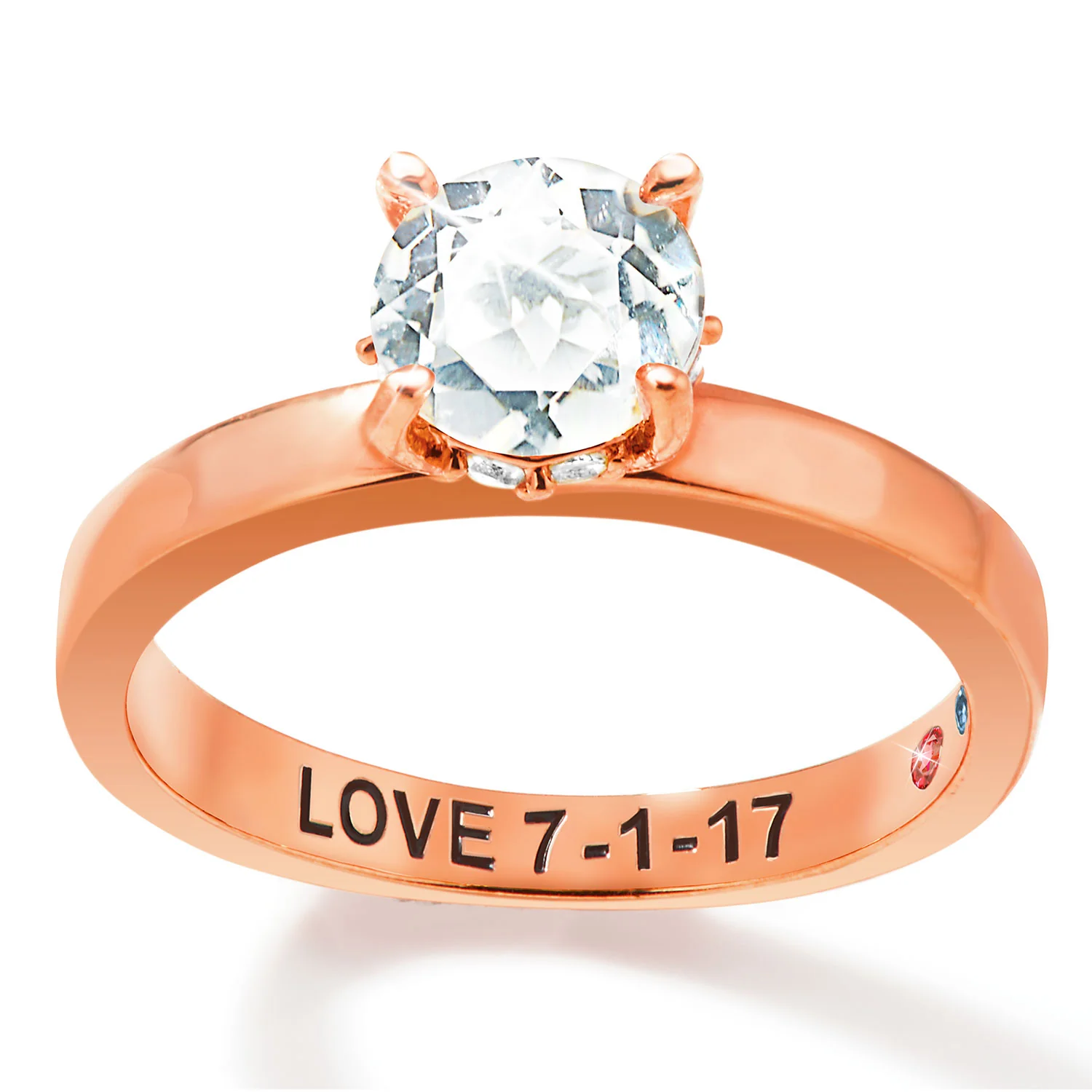Rose Gold over Sterling Round Hidden Halo White Topaz Hidden Birthstone Engagement Ring - Image 3