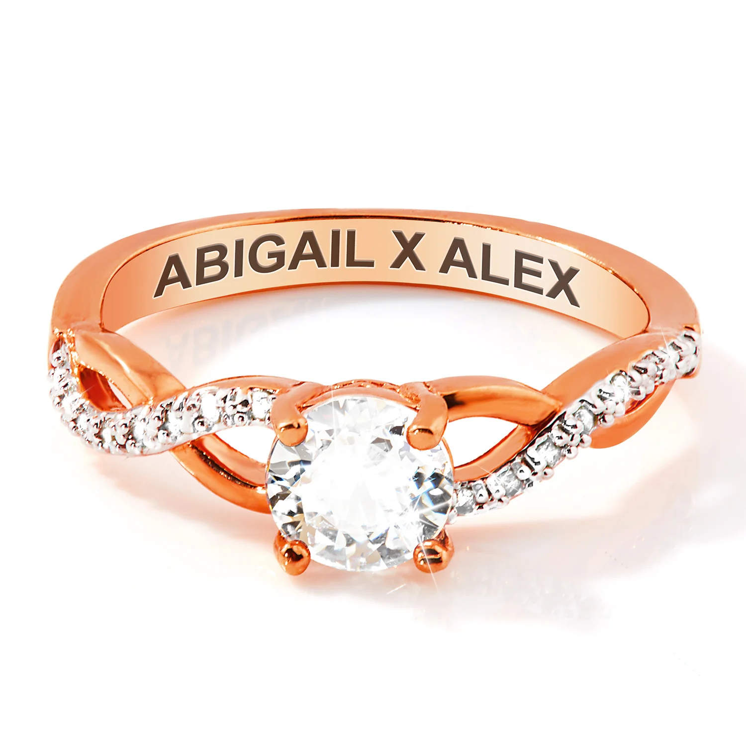 Rose Gold over Sterling Round White Topaz Twist Engagement Ring