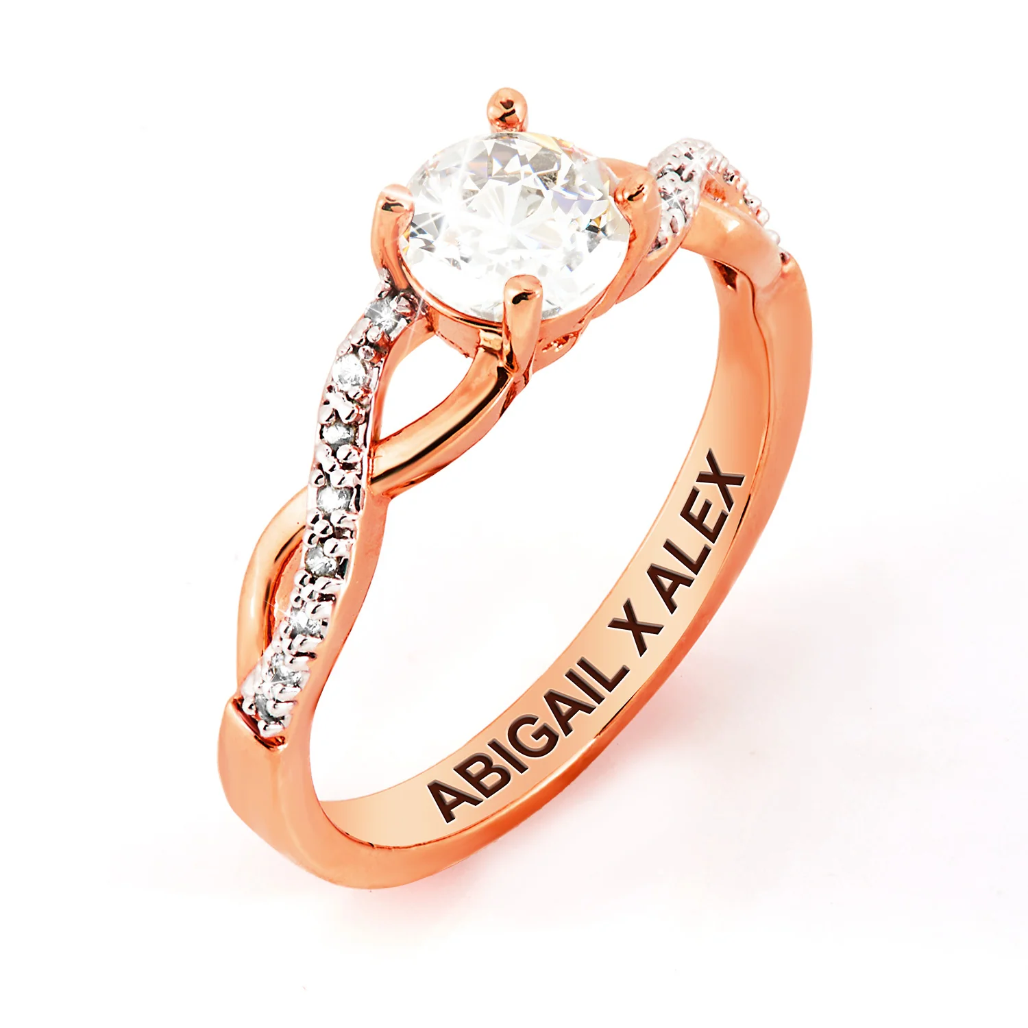 Rose Gold over Sterling Round White Topaz Twist Engagement Ring - Image 4