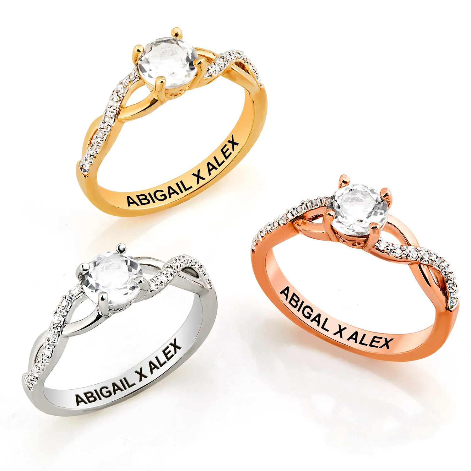 Rose Gold over Sterling Round White Topaz Twist Engagement Ring - Image 5