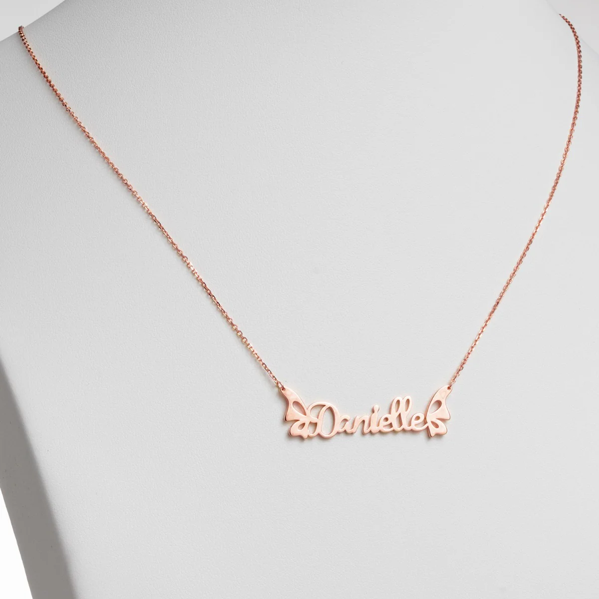 14K Rose Gold over Sterling Script Name With Butterflies Necklace - Image 2