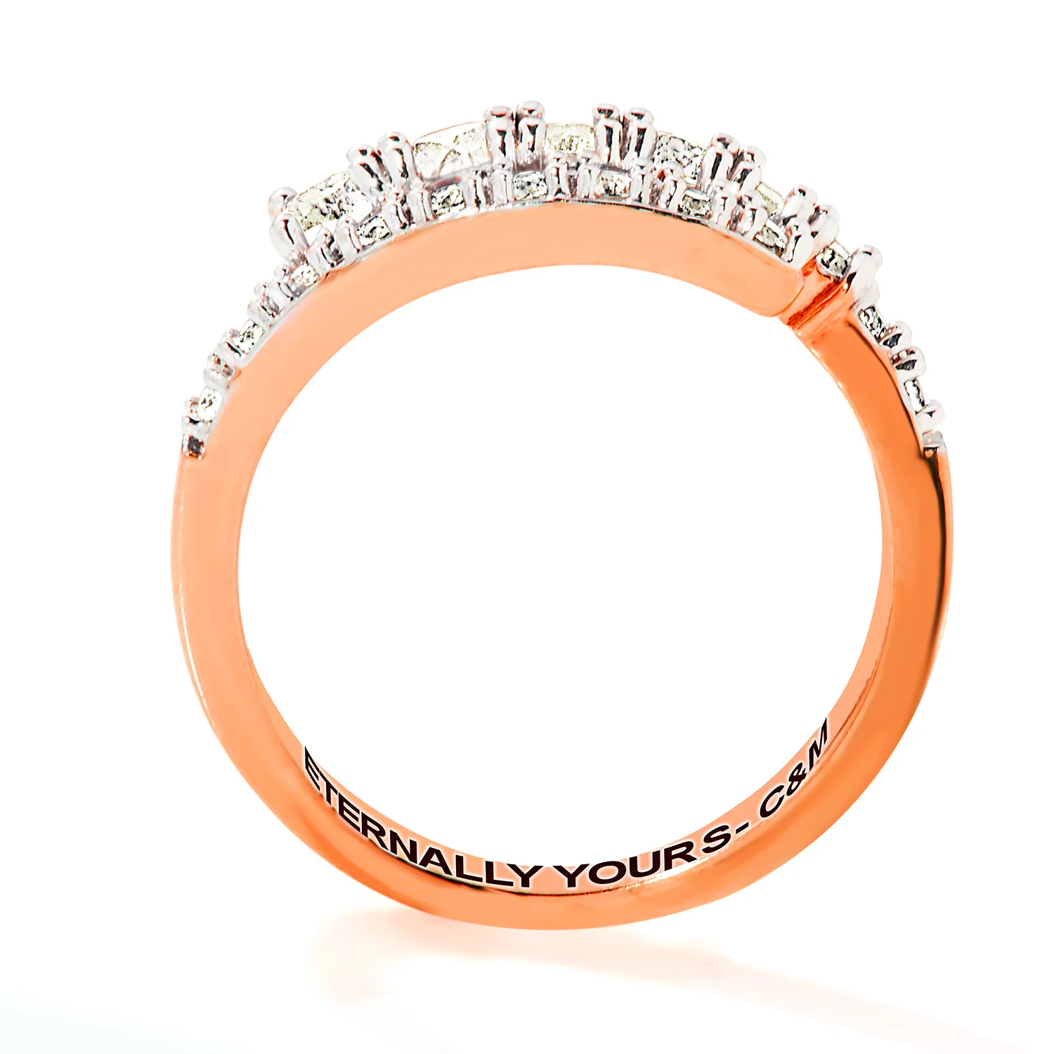 Rose Gold over Sterling Silver Engraved White Topaz Bypass Ring - Image 5