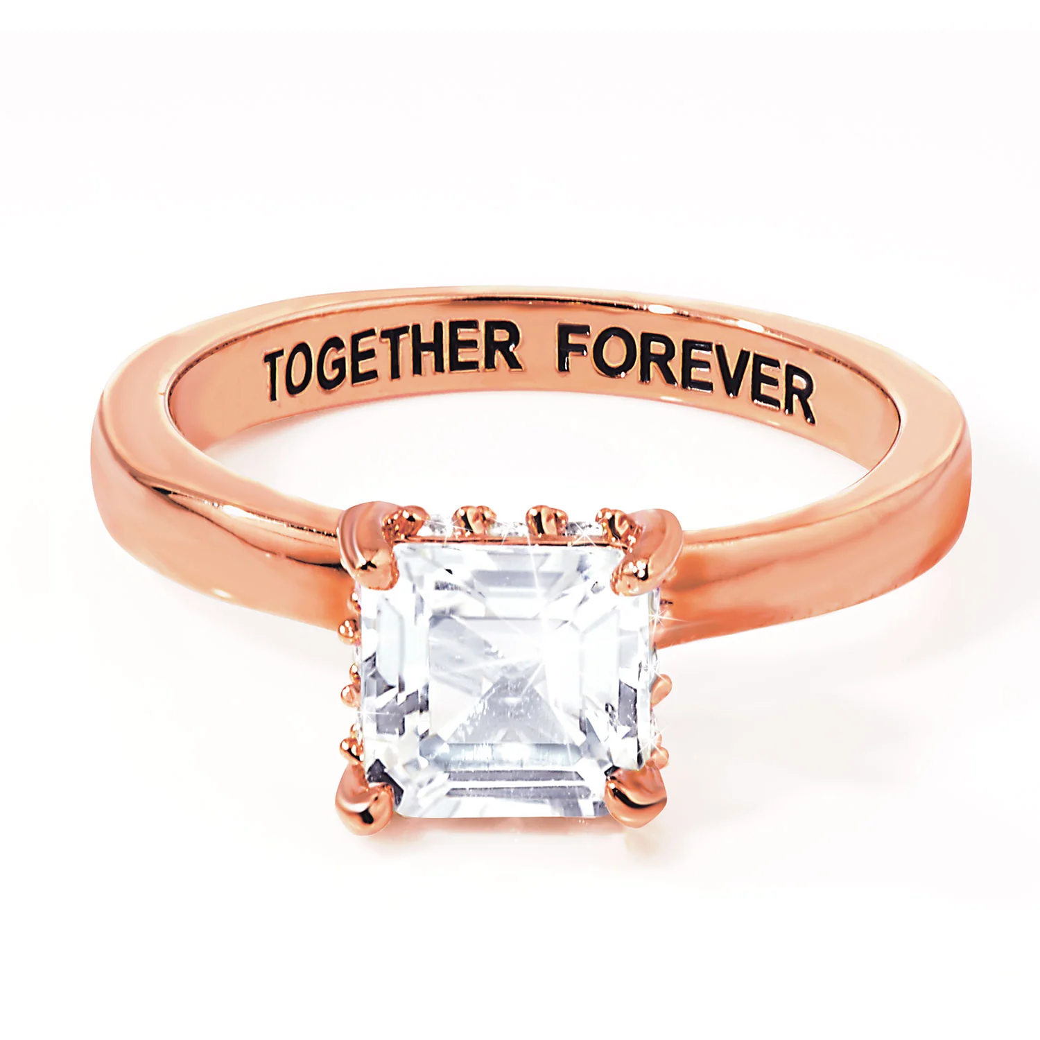 Rose Gold over Sterling Square Hidden Halo White Topaz Engagement Ring