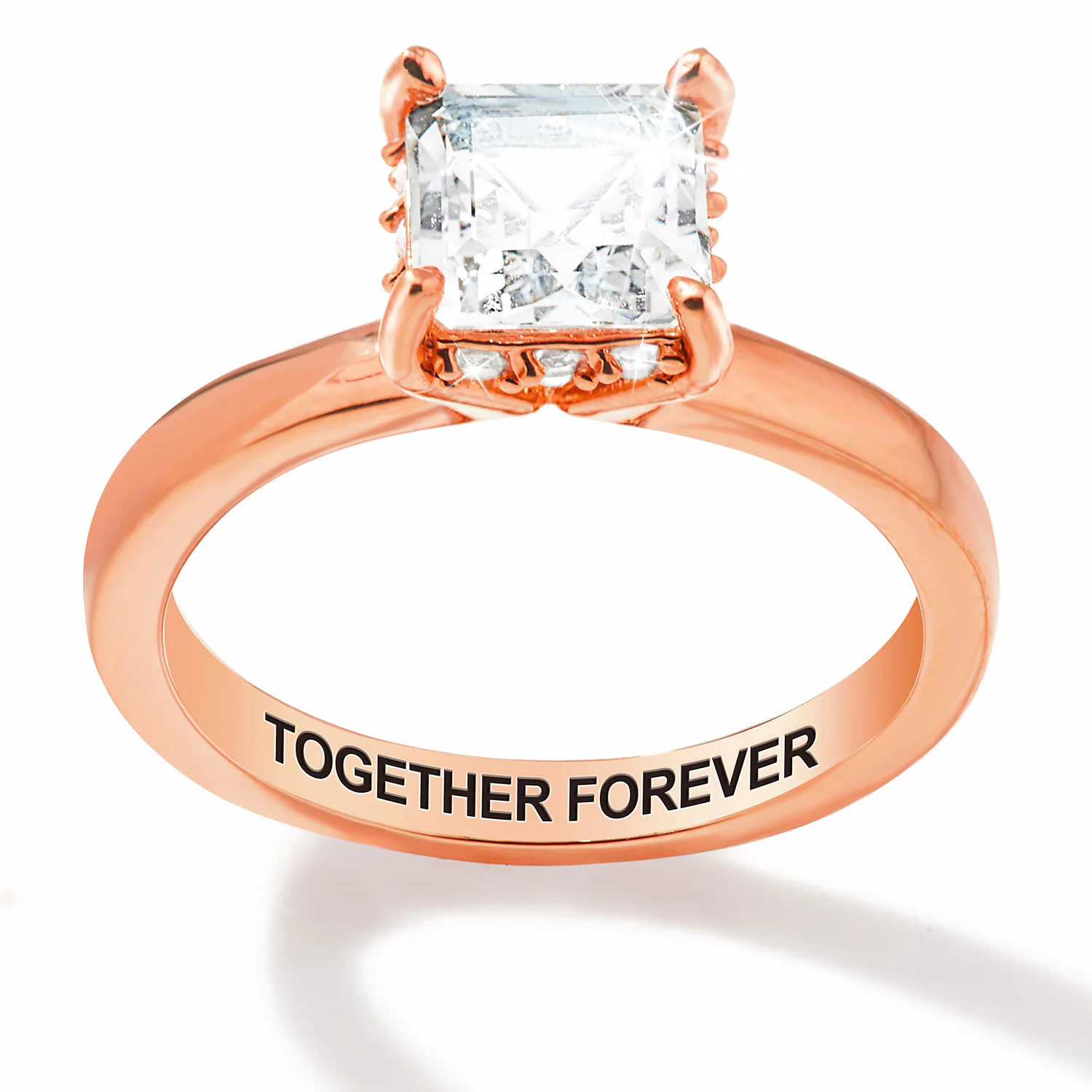 Rose Gold over Sterling Square Hidden Halo White Topaz Engagement Ring - Image 3