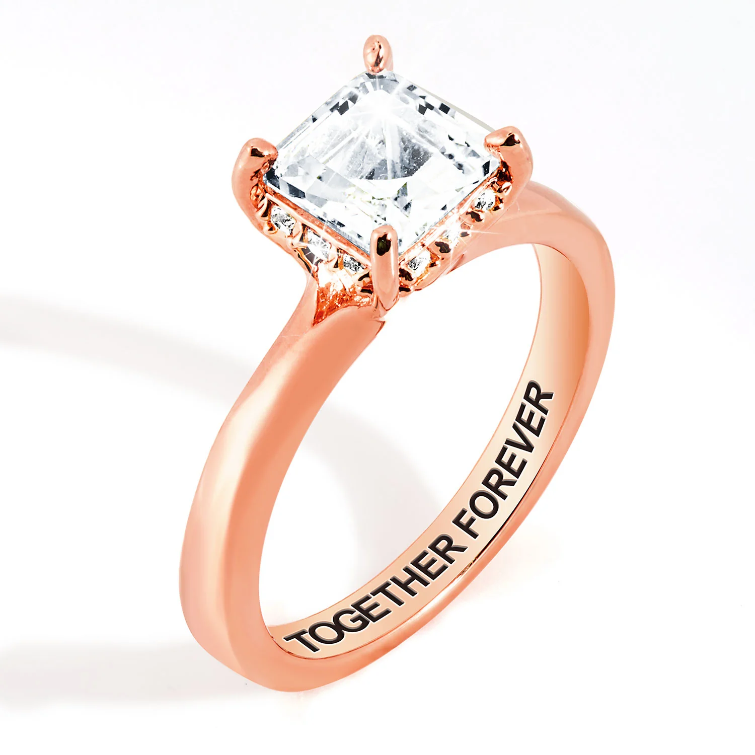 Rose Gold over Sterling Square Hidden Halo White Topaz Engagement Ring - Image 4