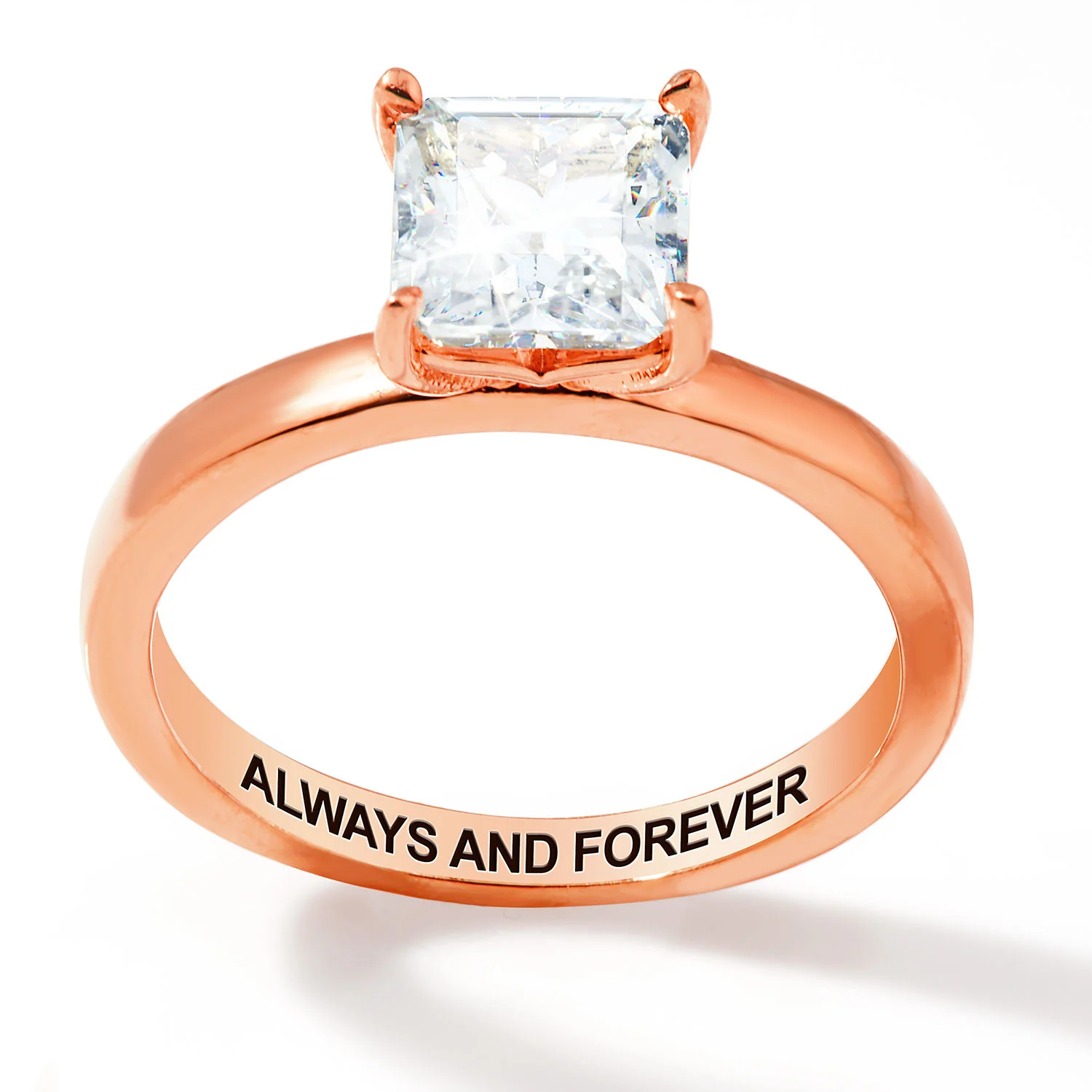 Rose Gold over Sterling Square White Topaz Hidden Messages Birthstone Ring - Image 3