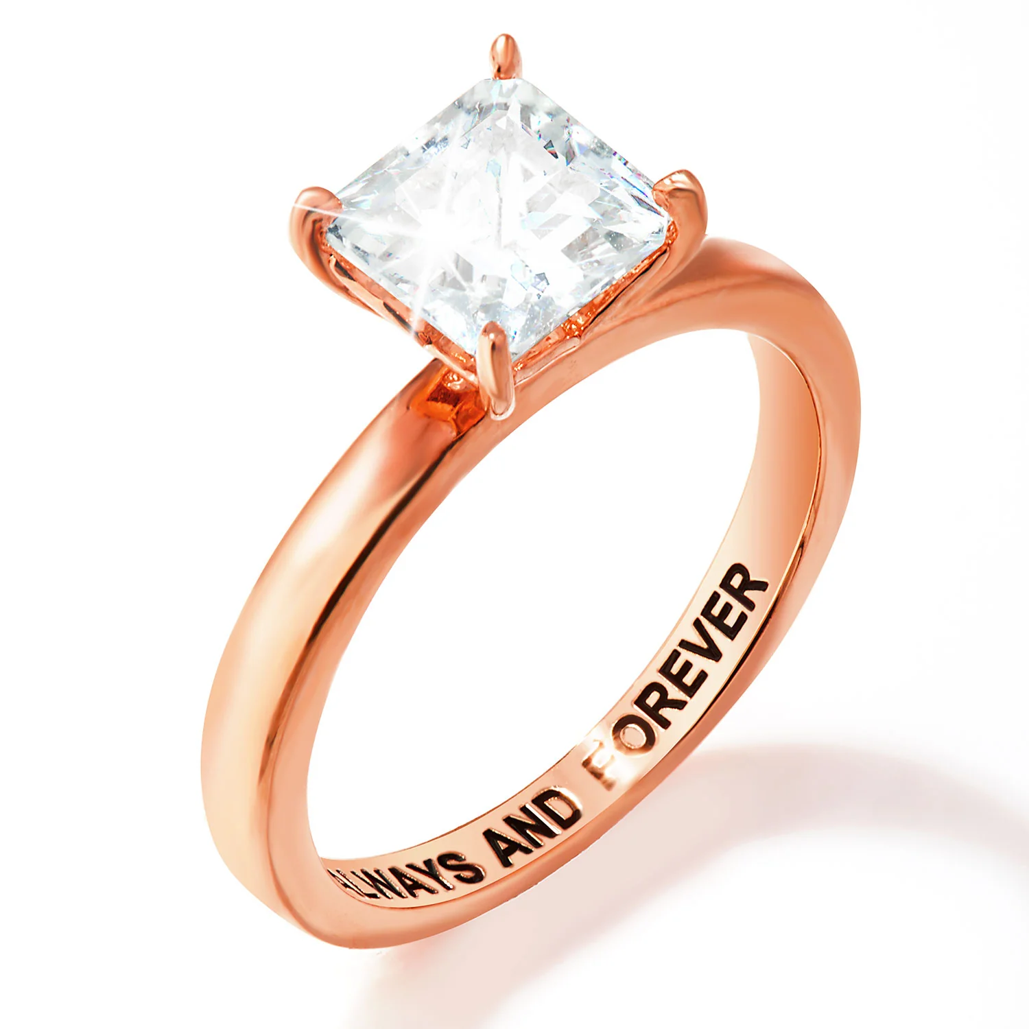 Rose Gold over Sterling Square White Topaz Hidden Messages Birthstone Ring - Image 4