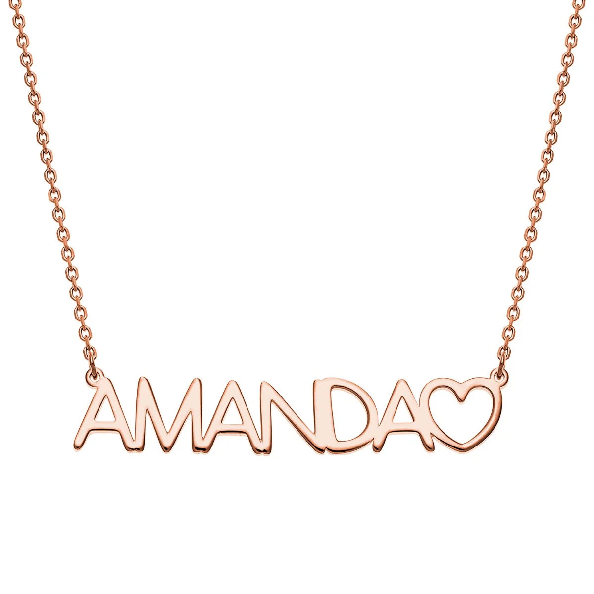 14K Rose Gold over Sterling Uppercase Name Necklace With Heart