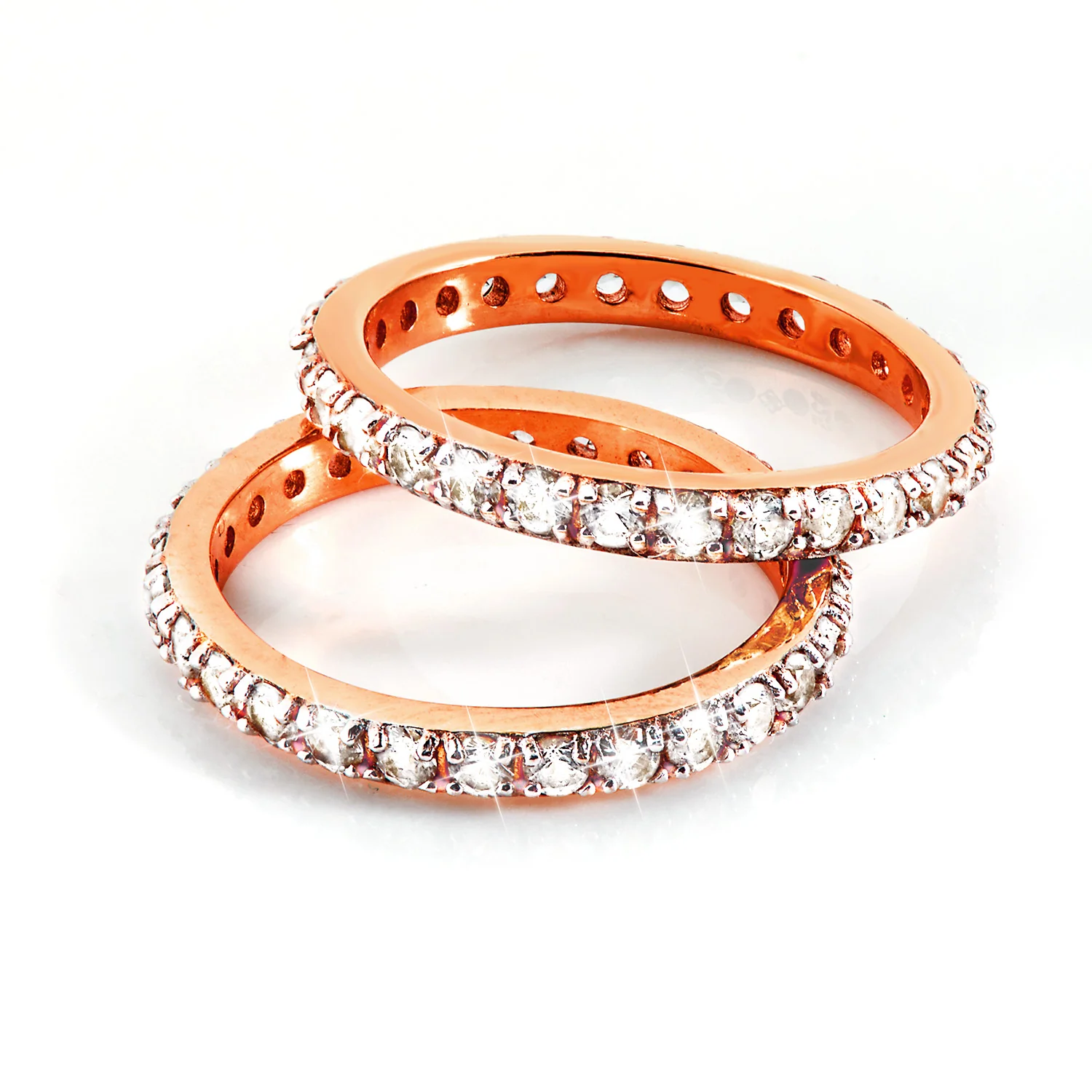 Rose Gold over Sterling White Topaz Eternity Band - 2pc Set - Image 3