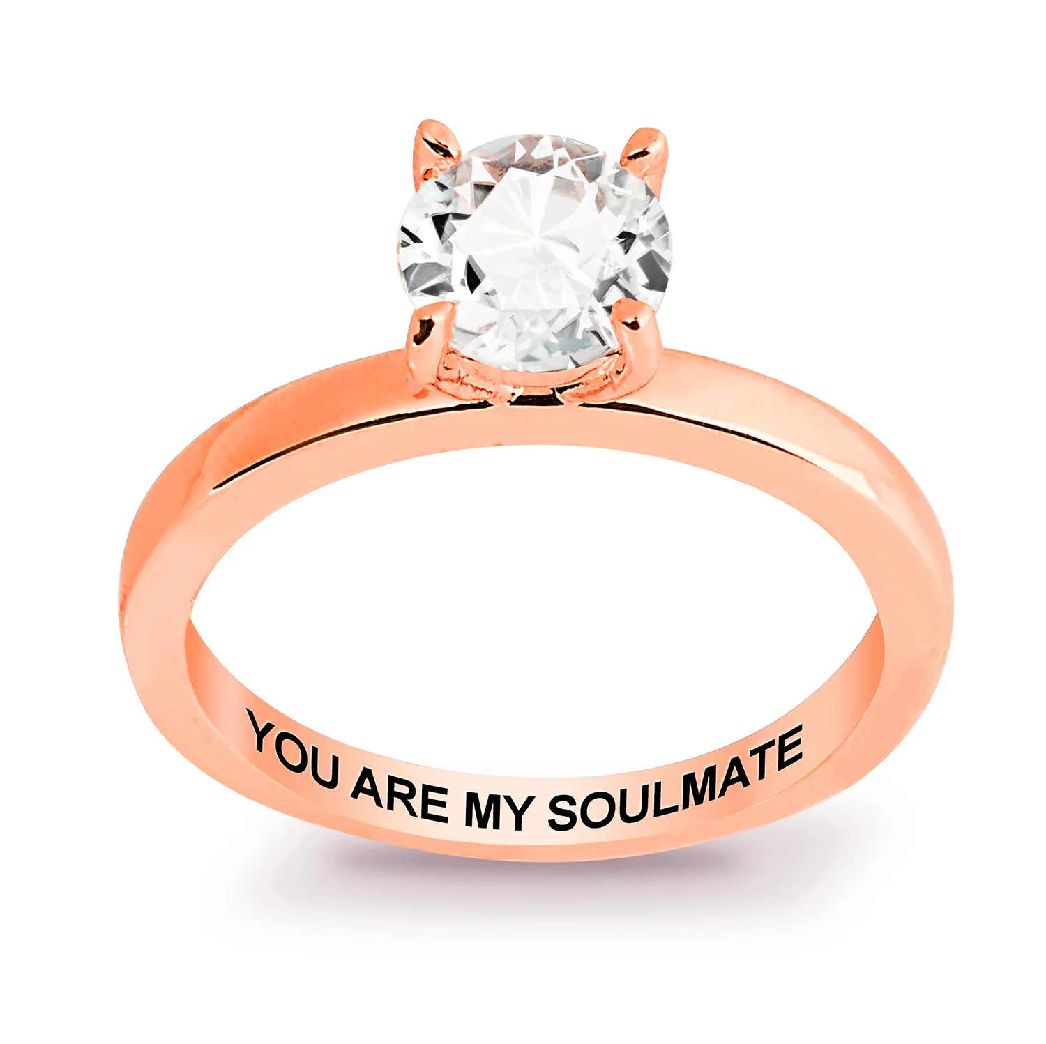 Rose Gold over Sterling White Topaz Solitaire with Enhancer Engraved Engagement Ring Set - Image 5