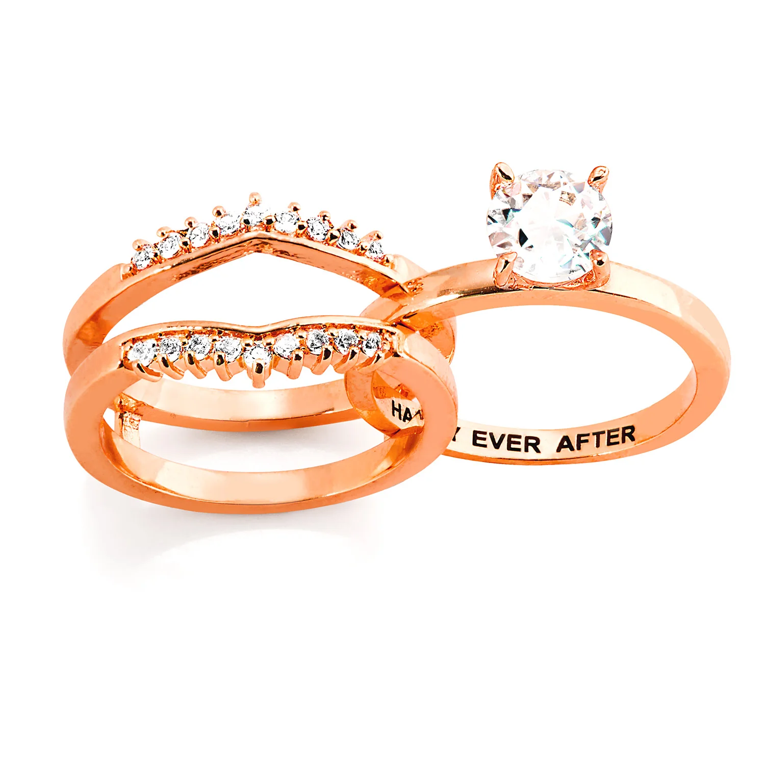 Rose Gold over Sterling White Topaz Solitaire with Enhancer Engraved Engagement Ring Set - Image 5