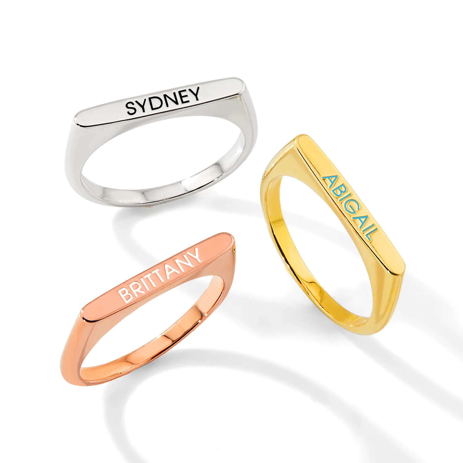 Rose Gold Plated Birthmonth Enamel Name Rectangular Stackable Ring - Image 5
