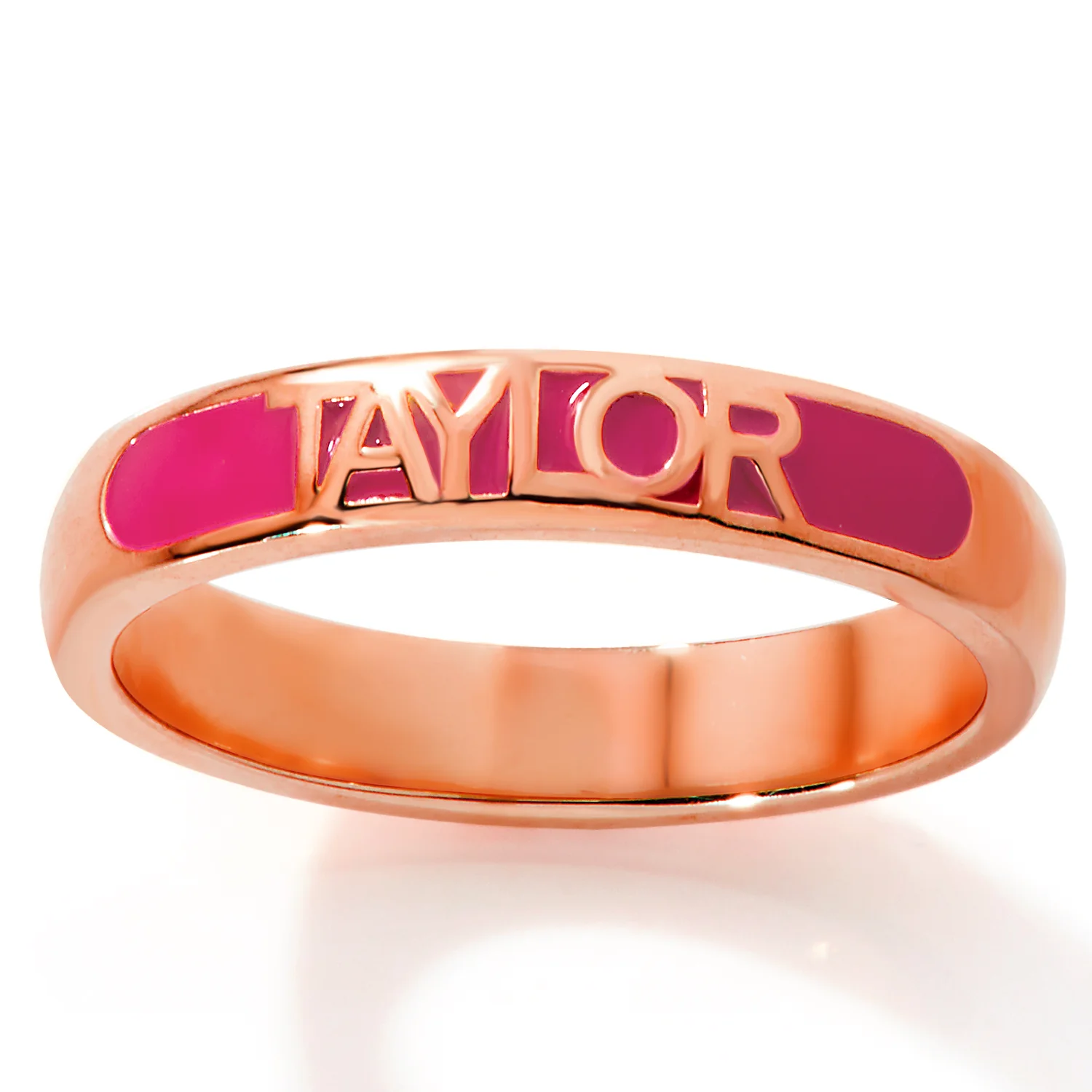 Rose Gold Plated Birthmonth Enamel Name Rounded Band Ring - Image 3