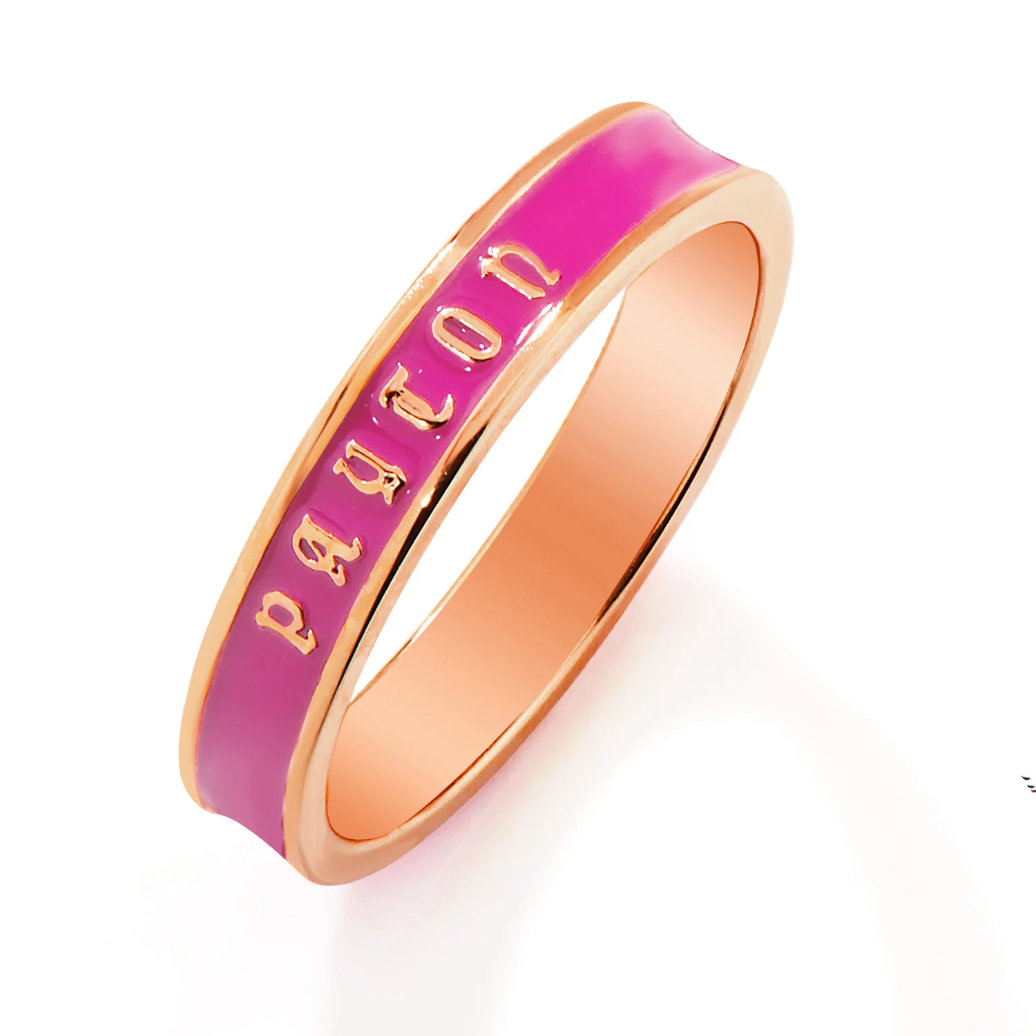 Rose Gold Plated Birthmonth Enamel Old English Name Band Ring - Image 3