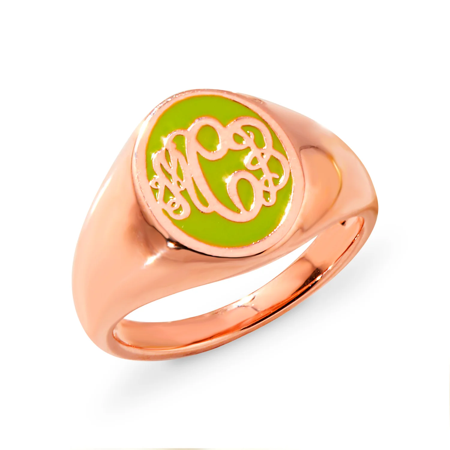 Rose Gold Plated Birthmonth Enamel Script Monogram Signet Ring - Image 3