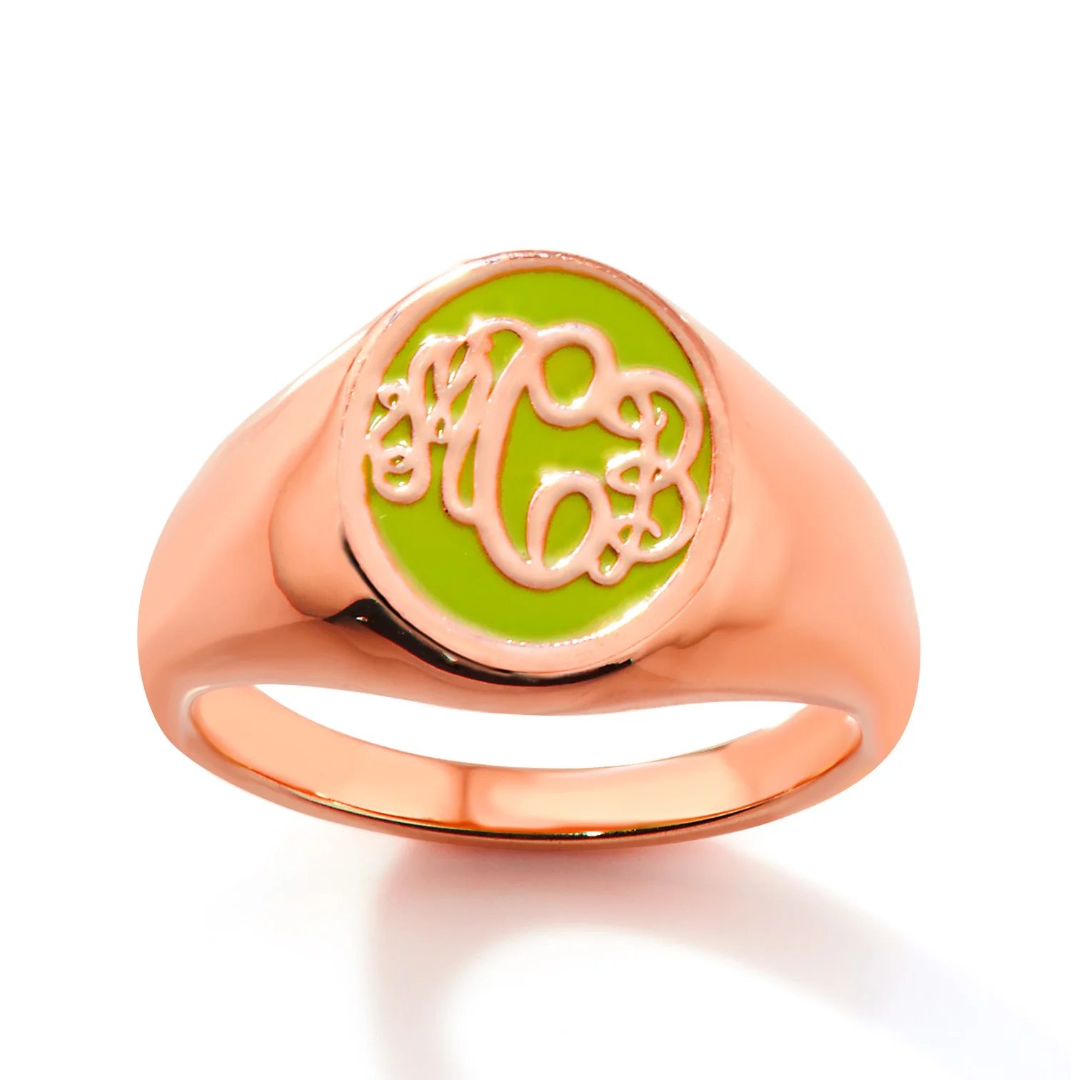 Rose Gold Plated Birthmonth Enamel Script Monogram Signet Ring - Image 5