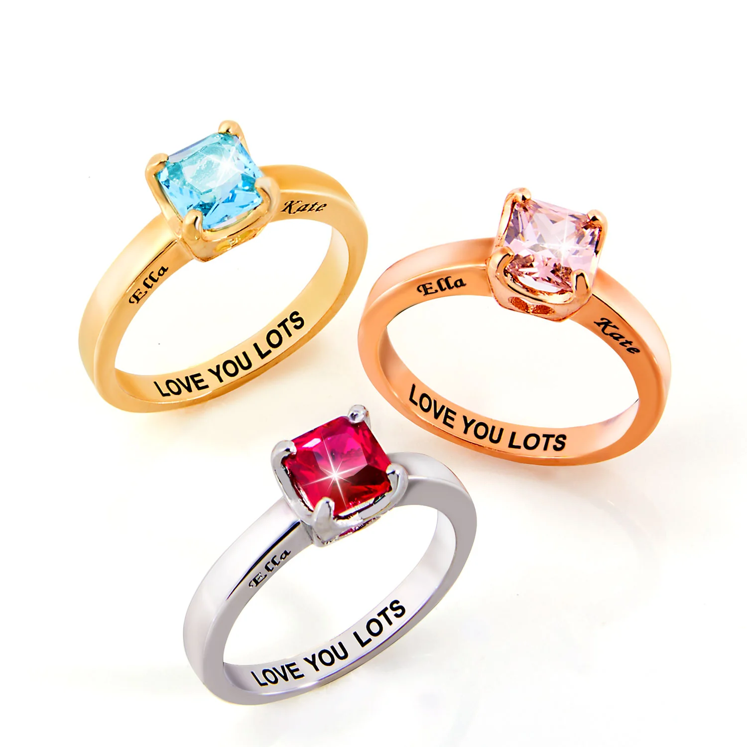 Rose Gold Plated Square Birthstone “Close to Your Heart” Solitaire Ring - Image 3