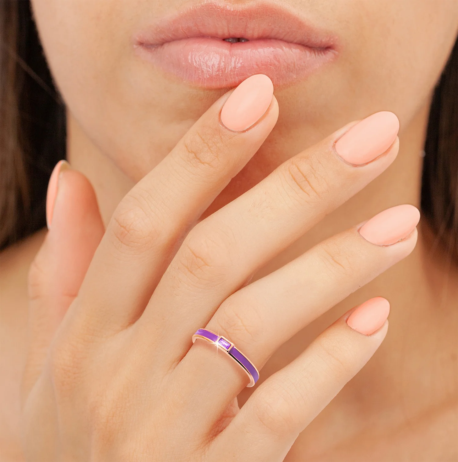 Rose Gold Plated Enamel and Birthstone Stackable Band Ring - Image 2