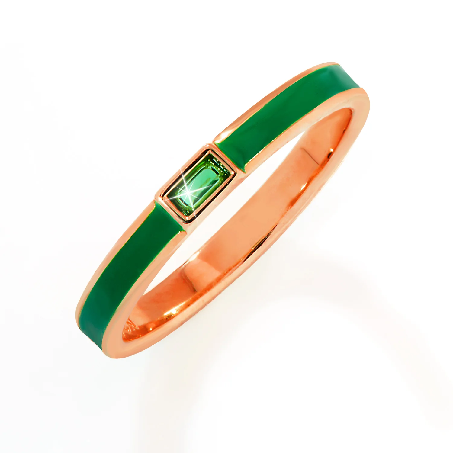 Rose Gold Plated Enamel and Birthstone Stackable Band Ring - Image 4