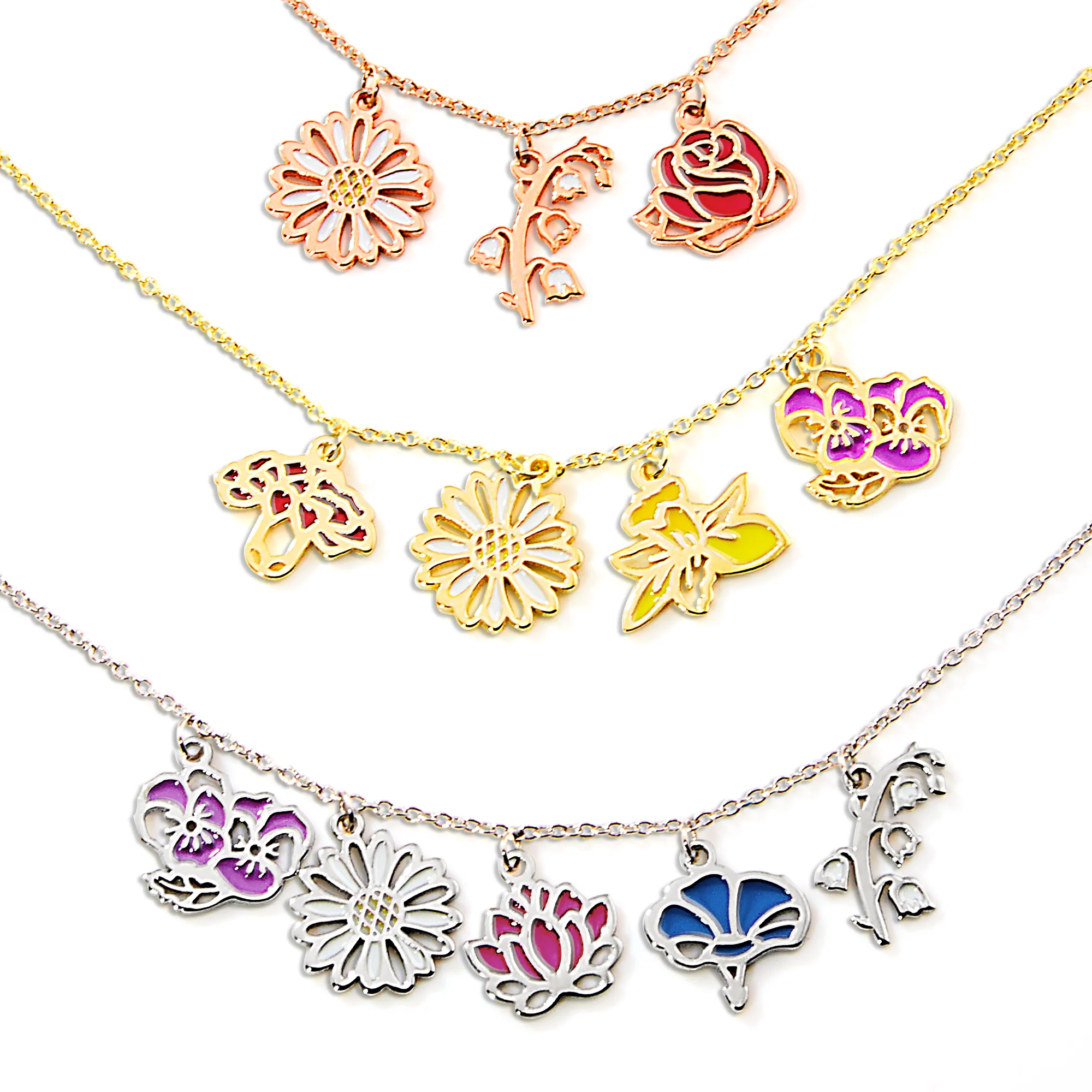 Rose Gold Plated Enamel Birth Month Flower Charm Necklace - Image 4