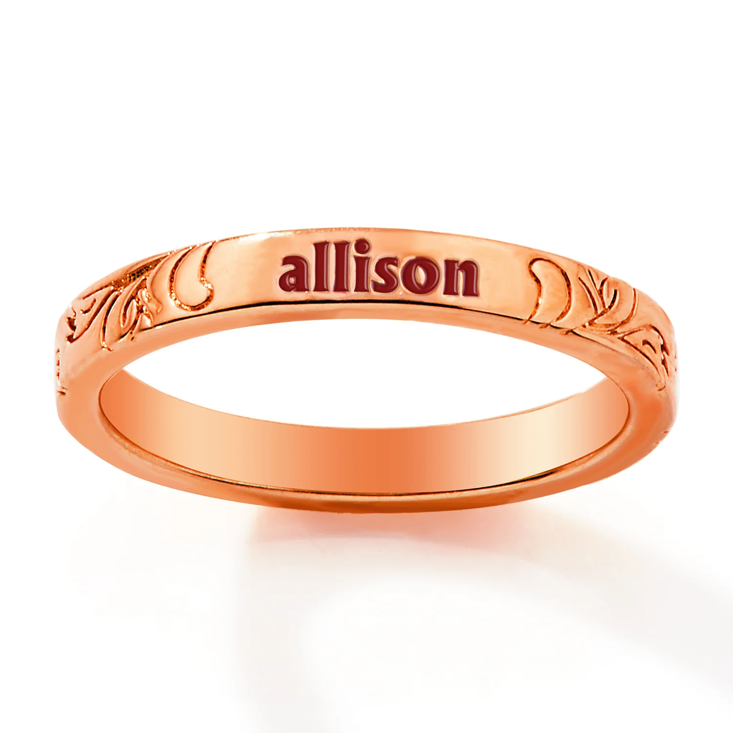 Rose Gold Plated Enamel Name  Floral Filigree Band Ring