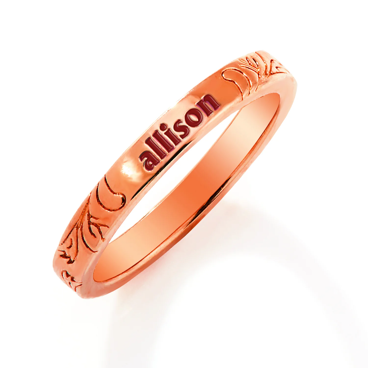 Rose Gold Plated Enamel Name  Floral Filigree Band Ring - Image 3