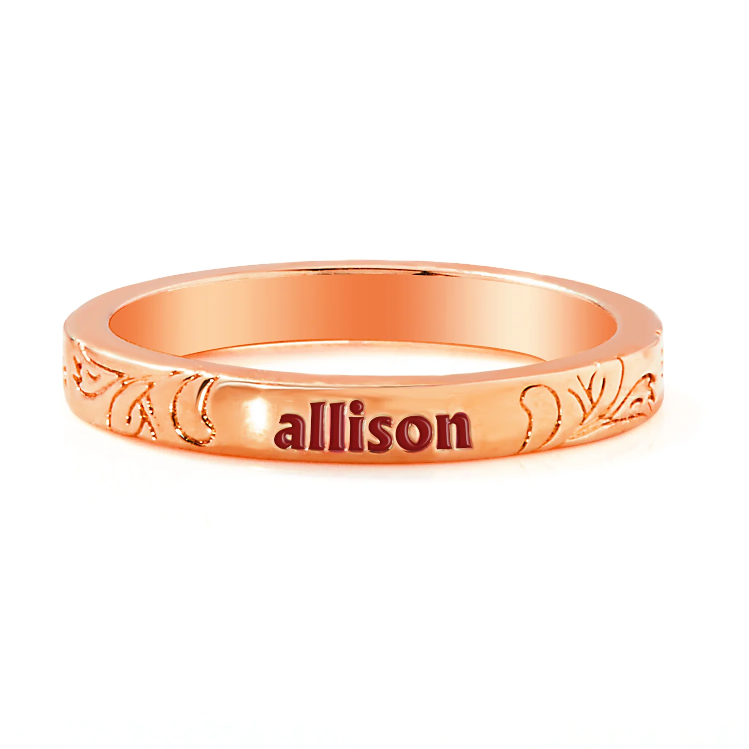 Rose Gold Plated Enamel Name  Floral Filigree Band Ring - Image 5