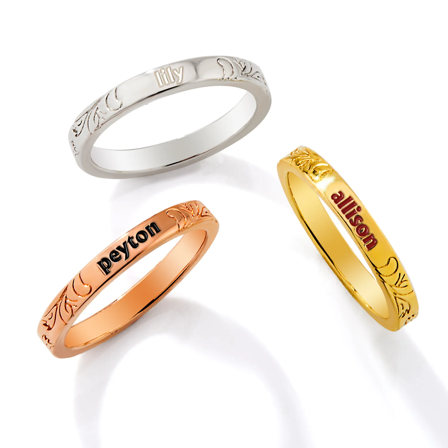 Rose Gold Plated Enamel Name  Floral Filigree Band Ring - Image 6