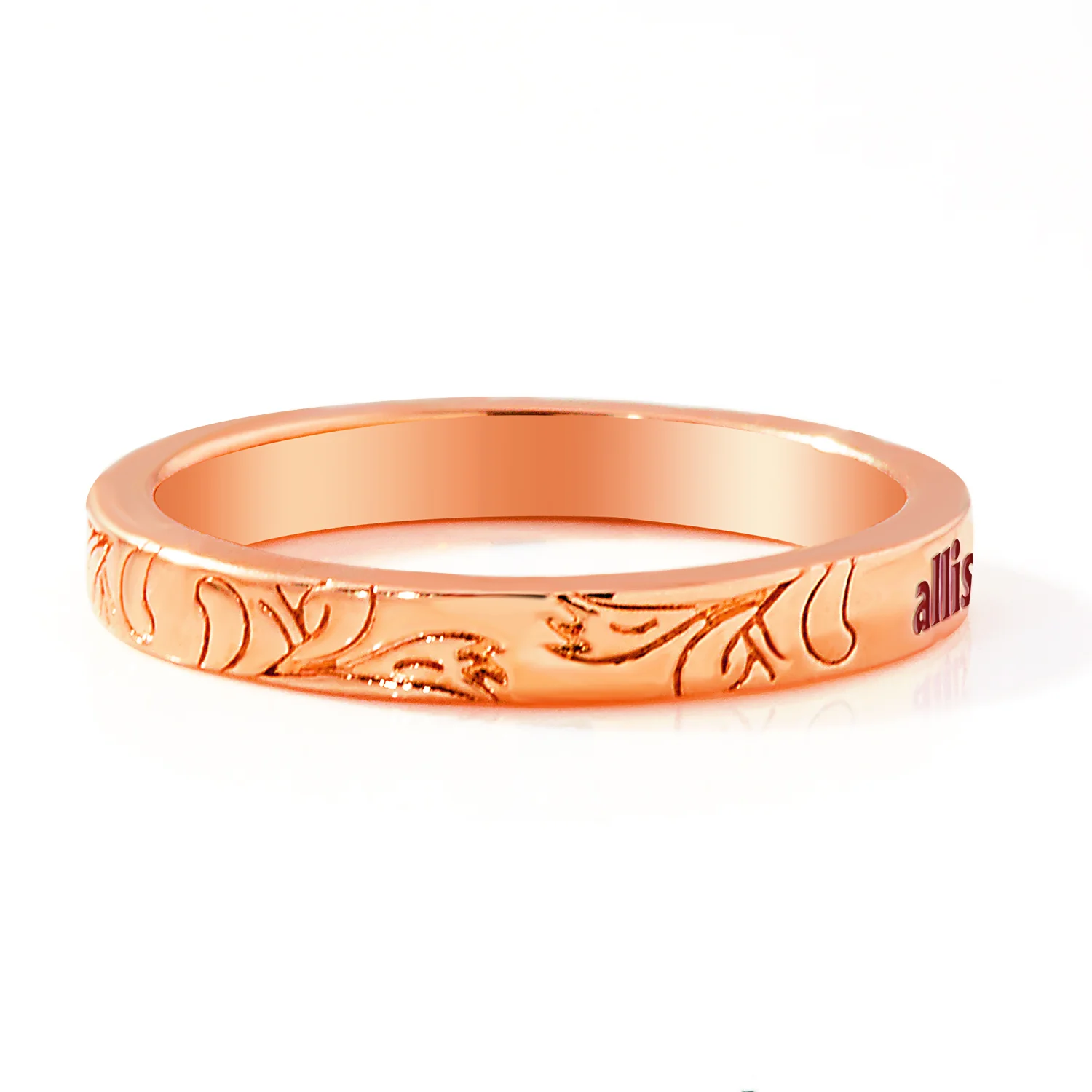 Rose Gold Plated Enamel Name  Floral Filigree Band Ring - Image 8