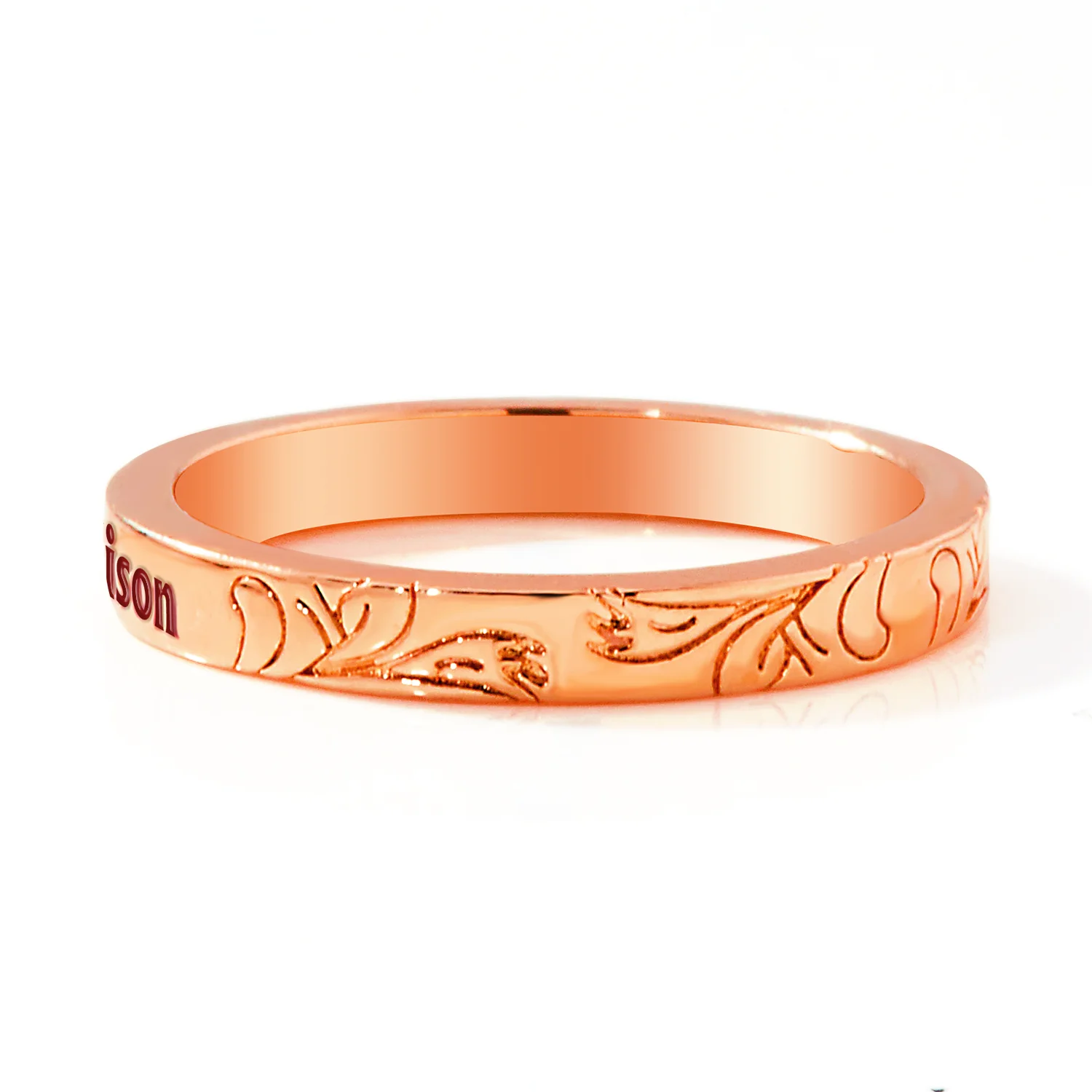 Rose Gold Plated Enamel Name  Floral Filigree Band Ring - Image 9