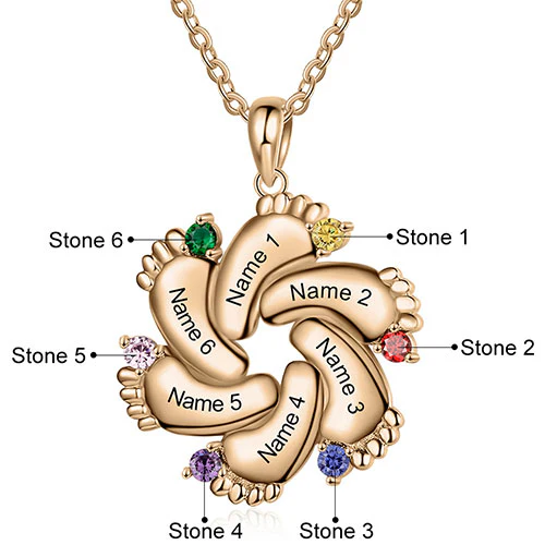 Rose Gold Plated Engraved Birthstone Footprint Necklace - Image 11