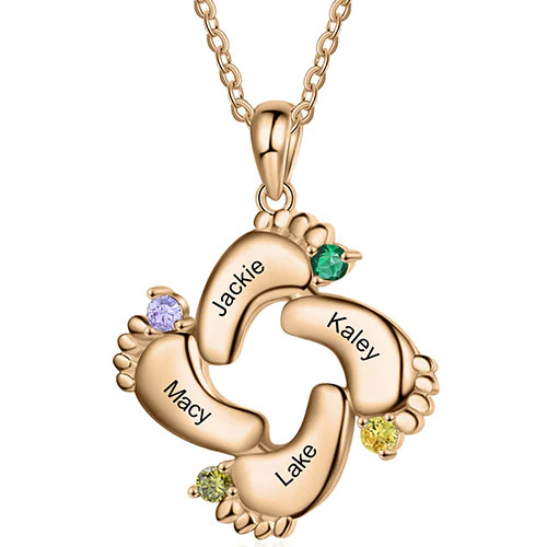 Rose Gold Plated Engraved Birthstone Footprint Necklace - Image 6