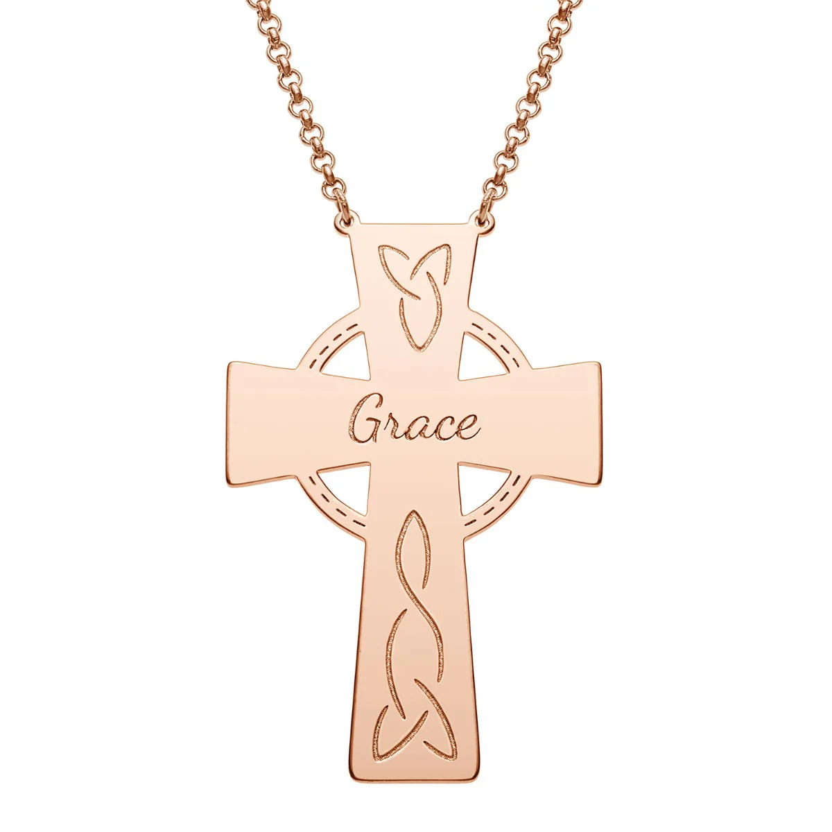 14K Rose Gold Plated Engraved Name Celtic Cross Necklace