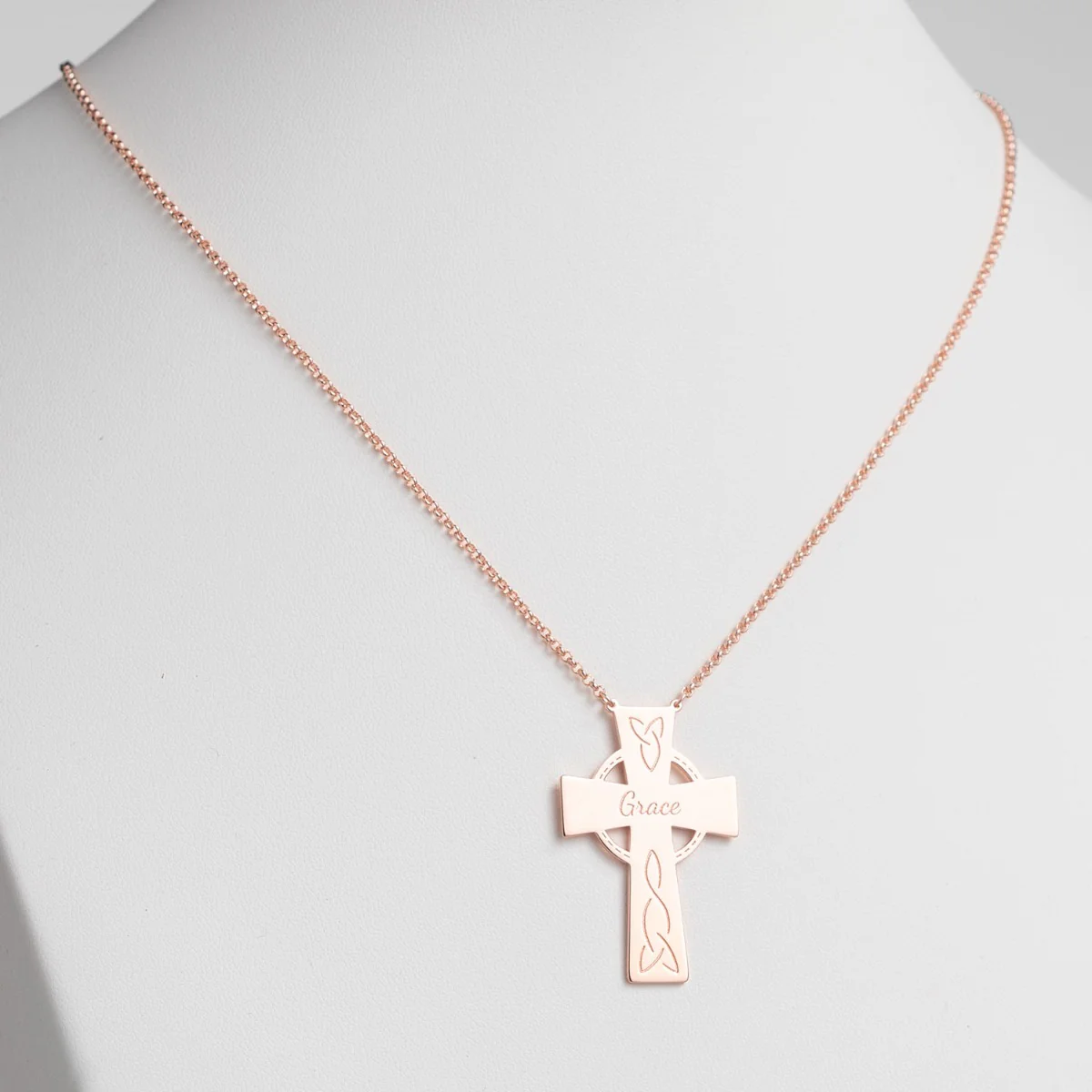14K Rose Gold Plated Engraved Name Celtic Cross Necklace - Image 2